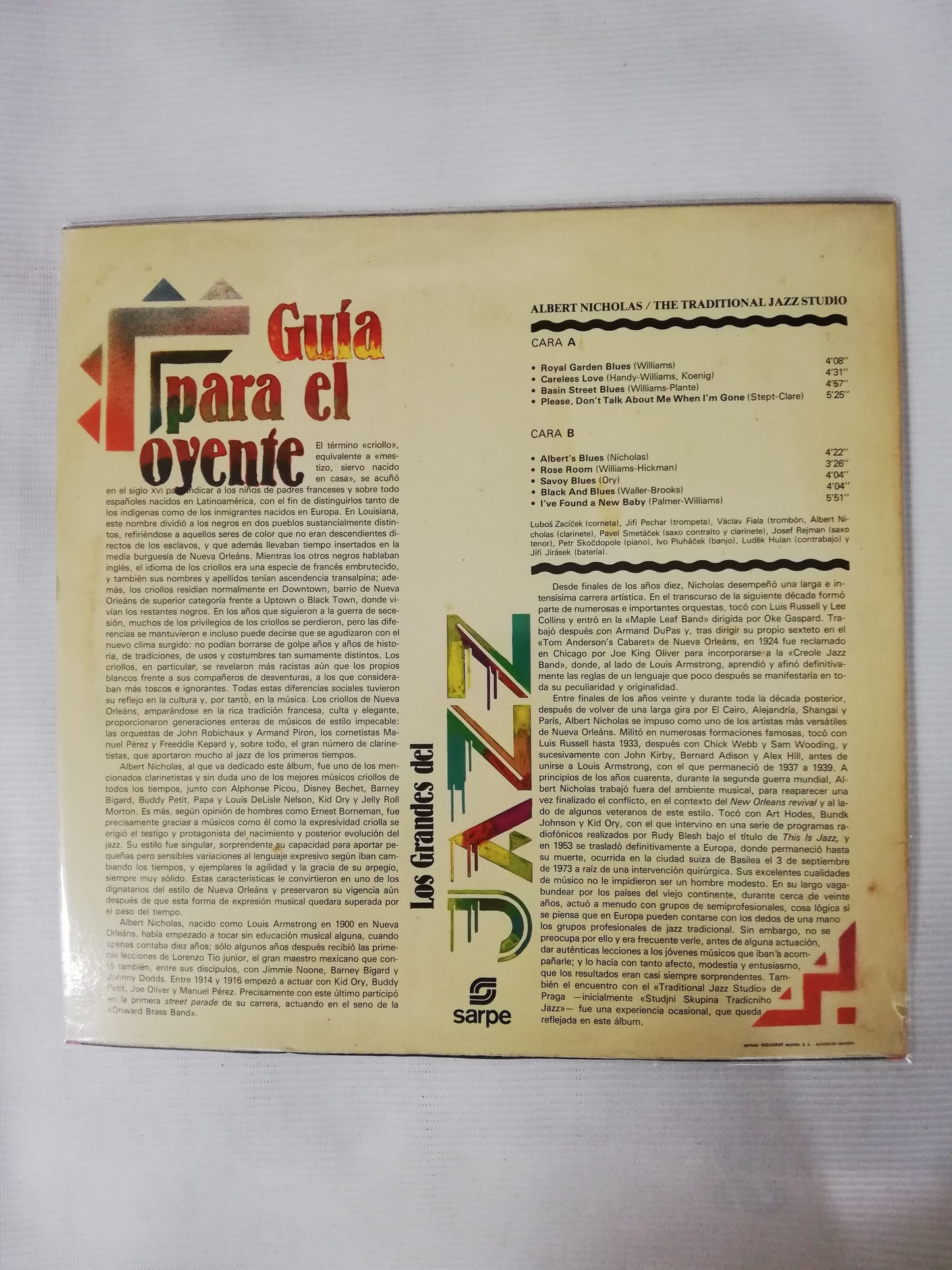 LP ALBERT NICHOLAS / THE TRADITIONAL JAZZ STUDIO - LOS GRANDES DEL JAZZ VOL. 97