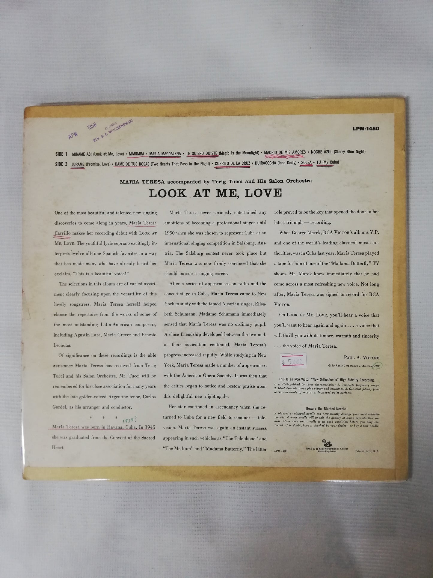 LP MARIA TERESA ACCOMPANIED BY TERIG TUCCI AND HIS SALON ORCHESTRA - LOOK AT ME, LOVE