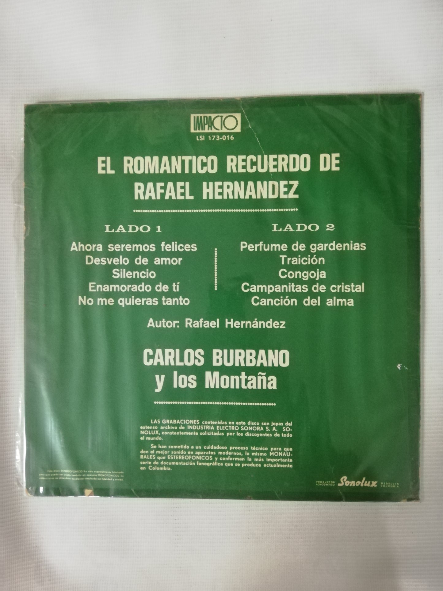 LP CARLOS BURBANO Y LOS MONTAÑA - EL ROMANTICO RECUERDO DE RAFAEL HERNANDEZ