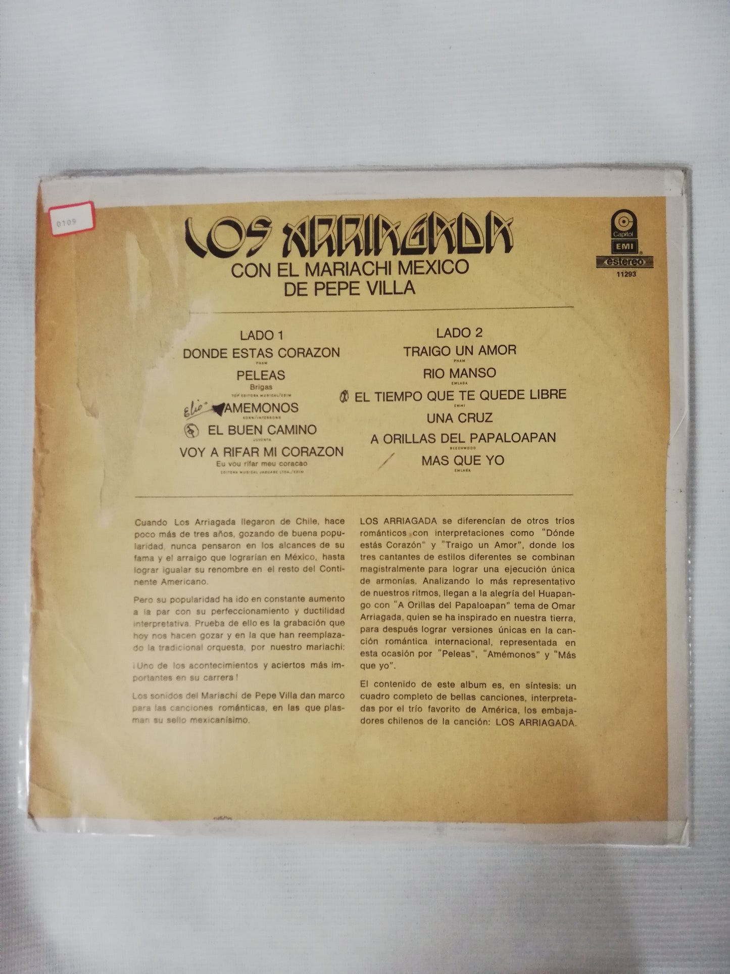 LP LOS ARRIAGADA - LOS ARRIAGADA CON EL MARIACHI MEXICO DE PEPE VILLA