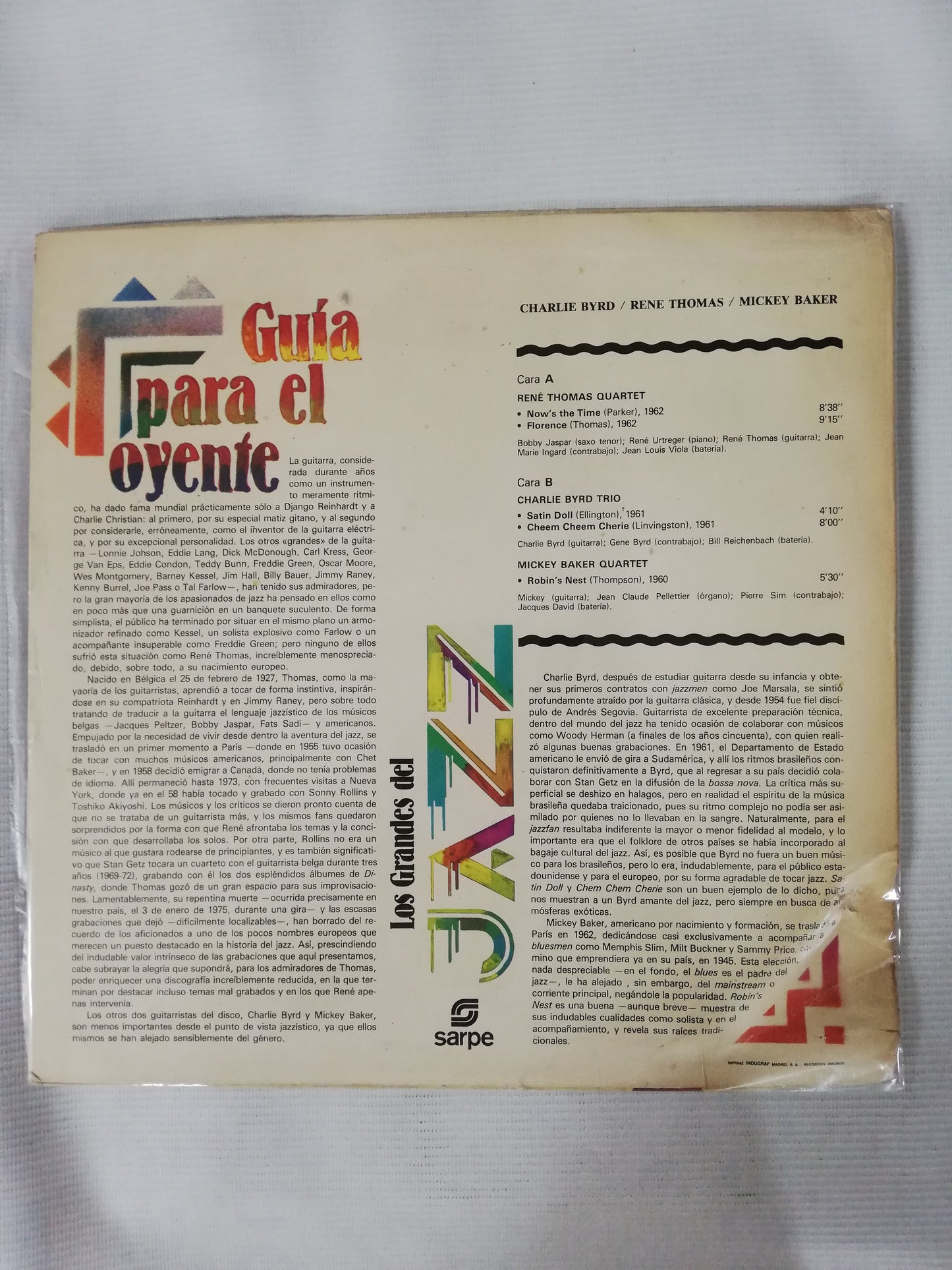 LP CHARLIE BYRD / RENÉ THOMAS / MICKEY BAKER - LOS GRANDES DEL JAZZ VOL. 65