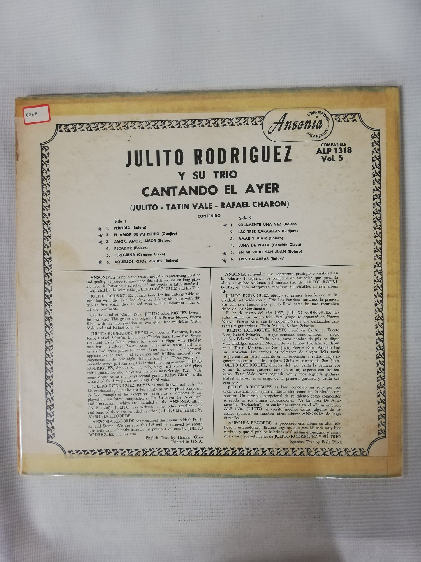 LP JULITO RODRIGUEZ Y SU TRIO - CANTANDO AL AYER VOL. 5