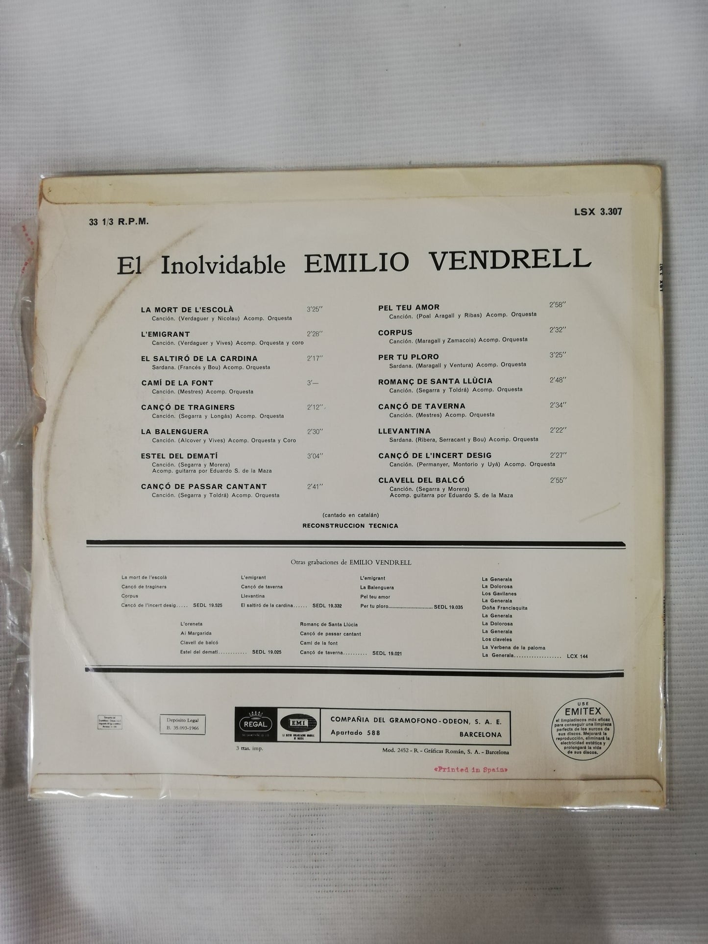 LP EMILIO VENDRELL - EL INOLVIDABLE EMILIO VENDRELL