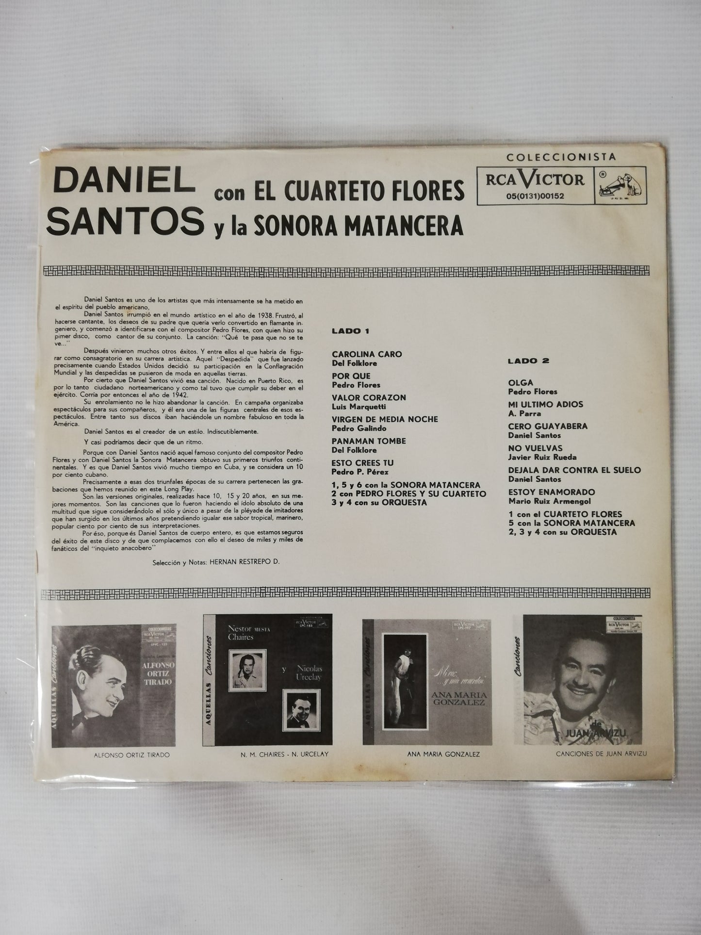 LP DANIEL SANTOS - DANIEL SANTOS CON EL CUARTETO FLORES Y LA SONORA MATANCERA