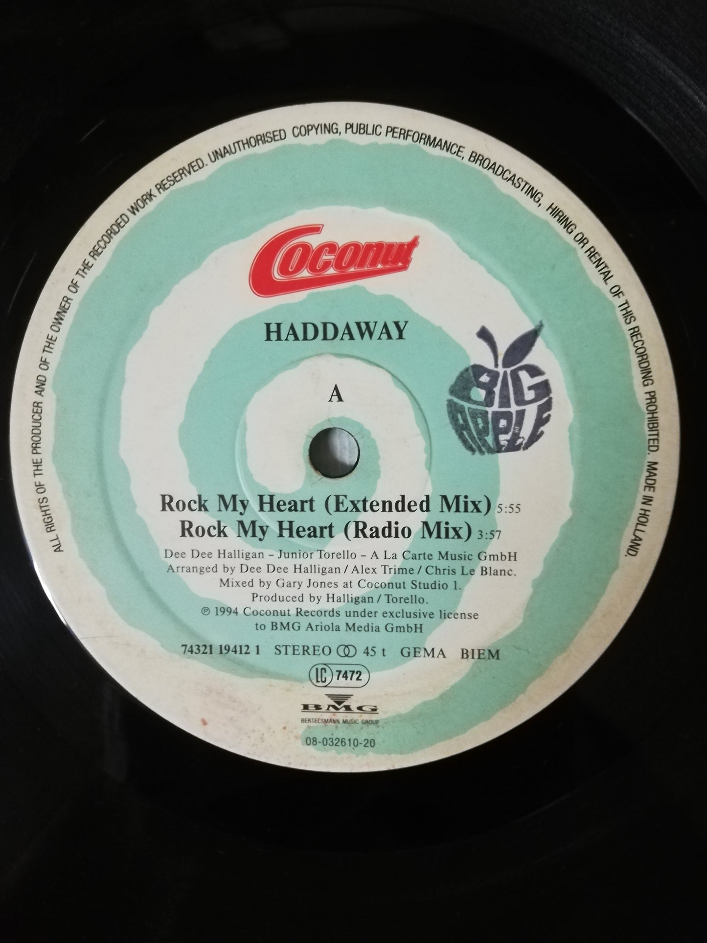 LP HADDAWAY - ROCK MY HEART ( EXTENDED MIX ) - ROCK MY HEART ( RADIO MIX ) / ROCK MY HEART ( CELEBRATION MIX ) - ROCK MY HEART ( TRIME´N DELGADO CLUB MIX )