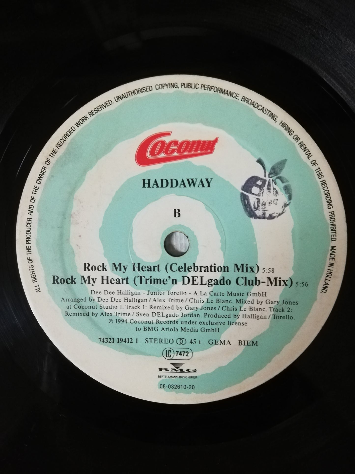 LP HADDAWAY - ROCK MY HEART ( EXTENDED MIX ) - ROCK MY HEART ( RADIO MIX ) / ROCK MY HEART ( CELEBRATION MIX ) - ROCK MY HEART ( TRIME´N DELGADO CLUB MIX )