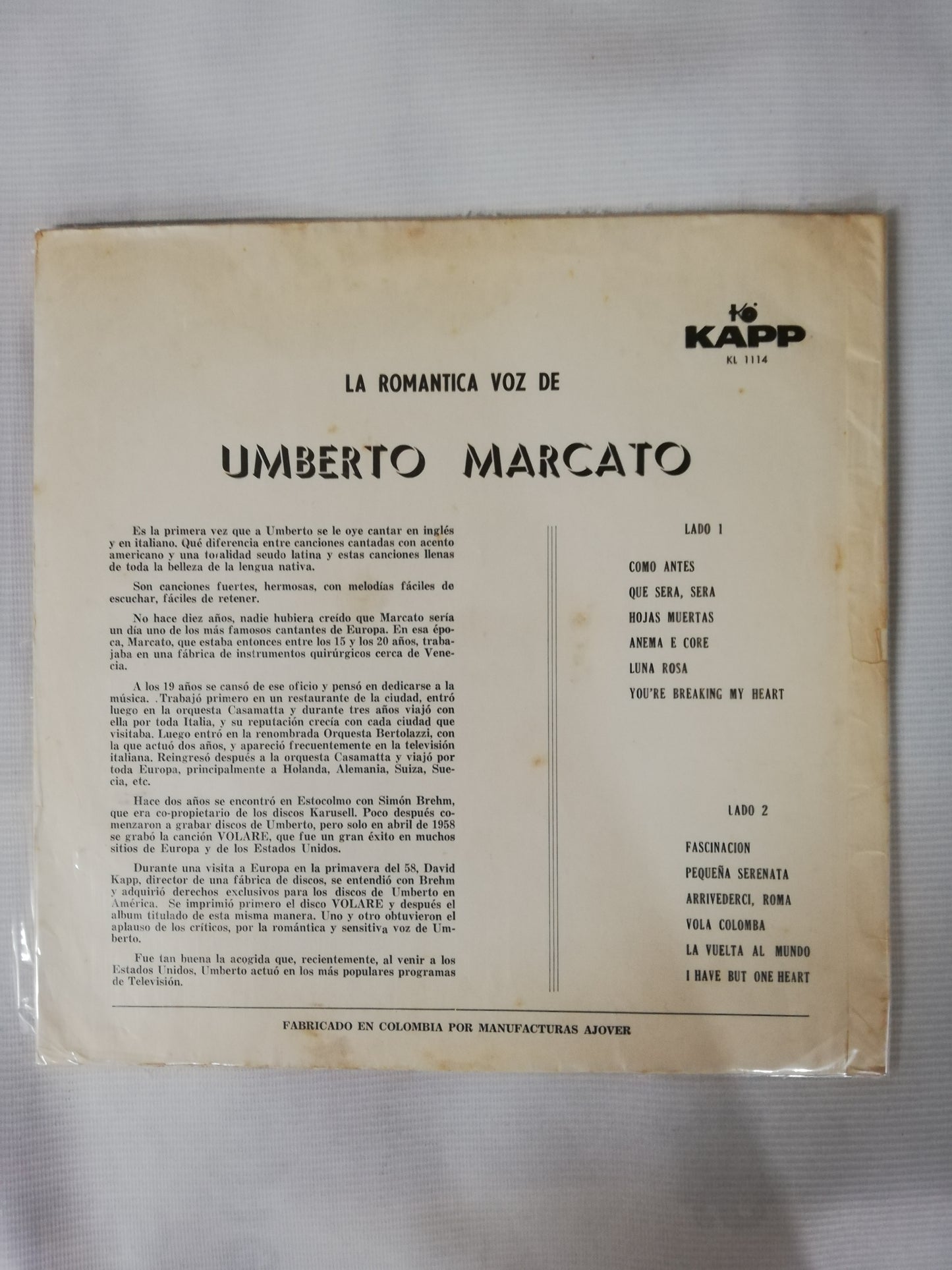 LP UMBERTO MARCATO - THE ROMANTIC VOICE OF UMBERTO MARCATO