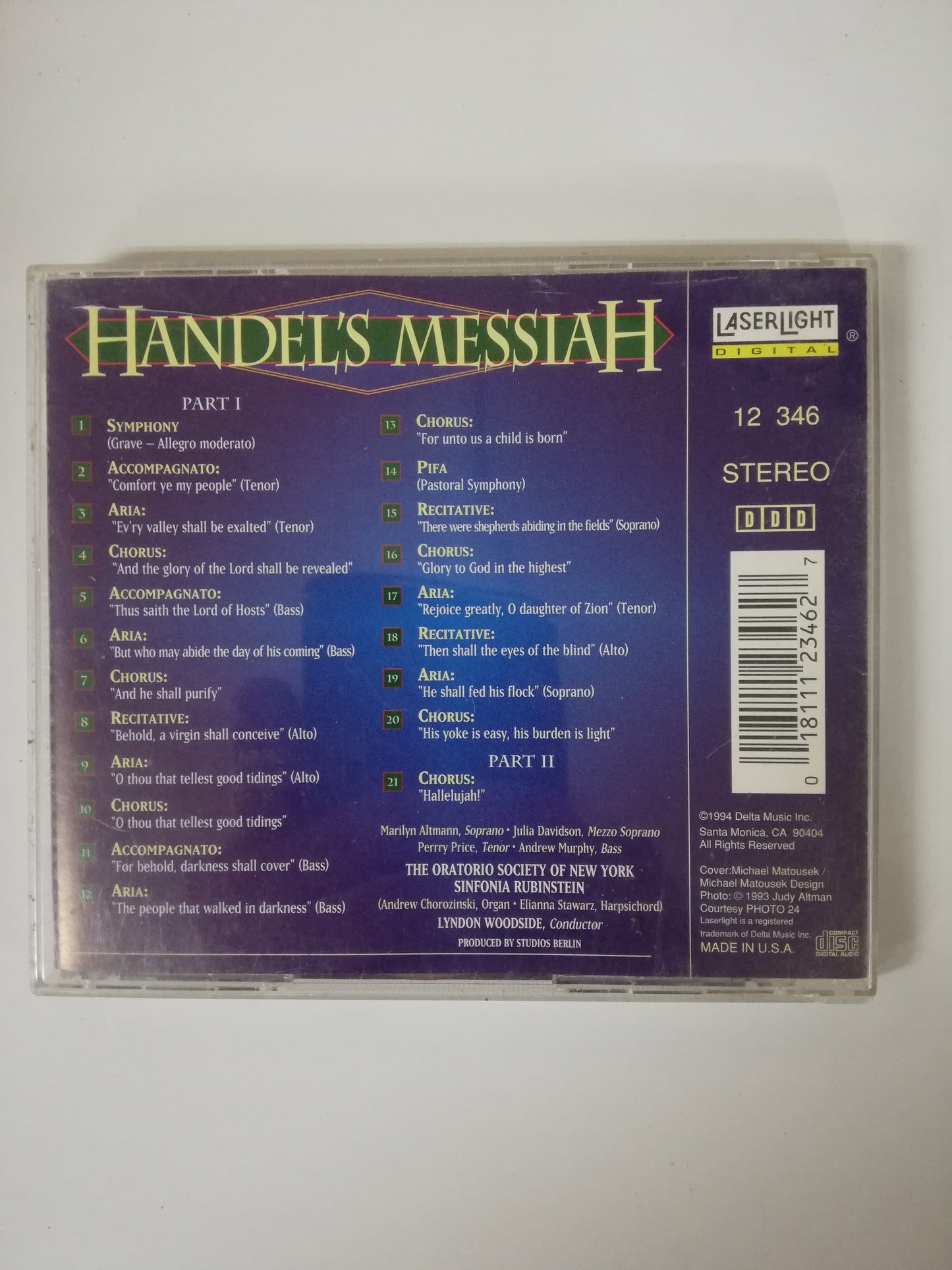 CD HANDEL´S MESSIAH - HIGHLIGHTS PERFORMED BY THE ORATORIO SOCIETY OF NEW YORK