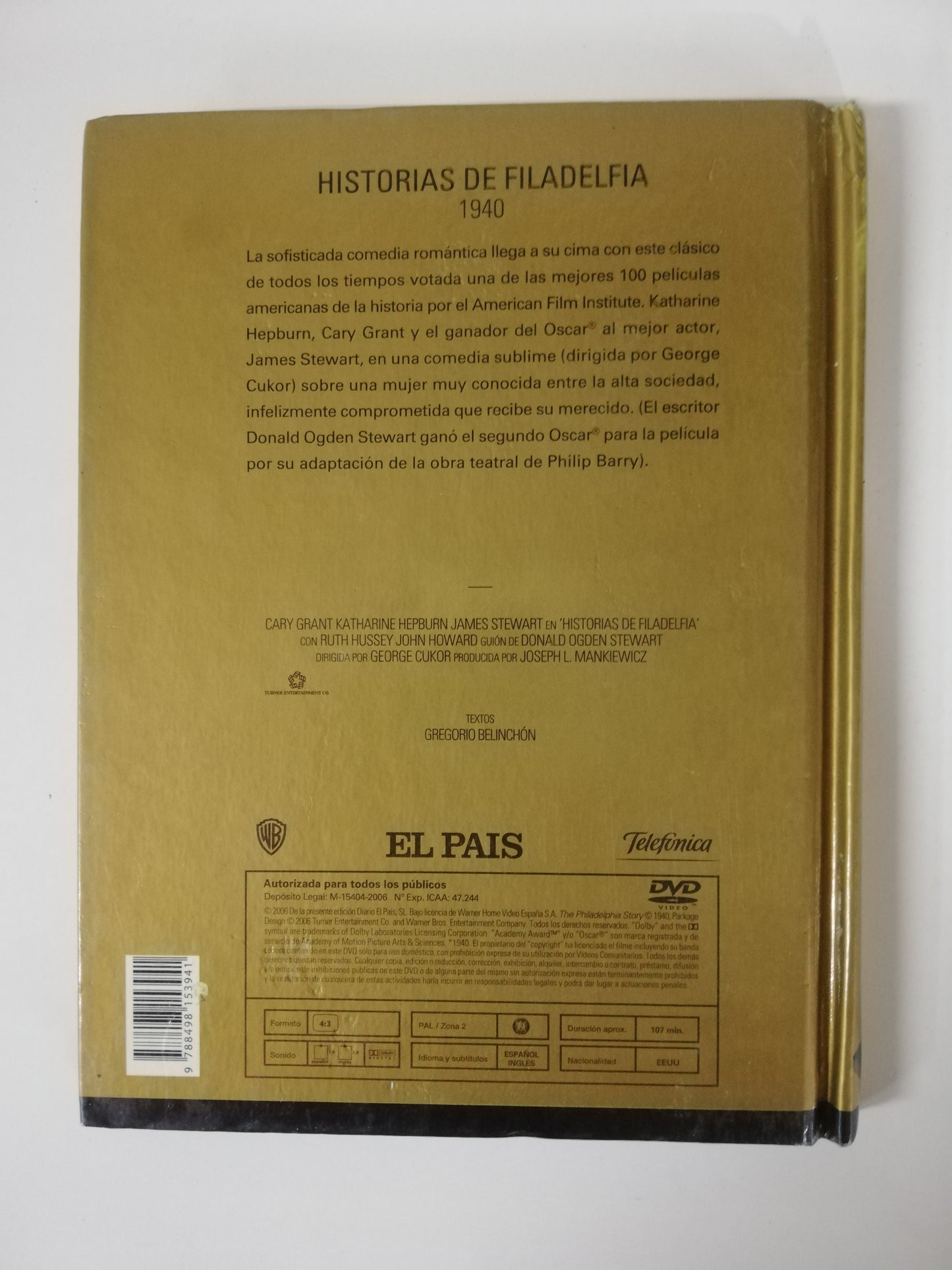 DVD HISTORIA DE FILADELFIA 1940 - COLECCIÓN CINE DE ORO