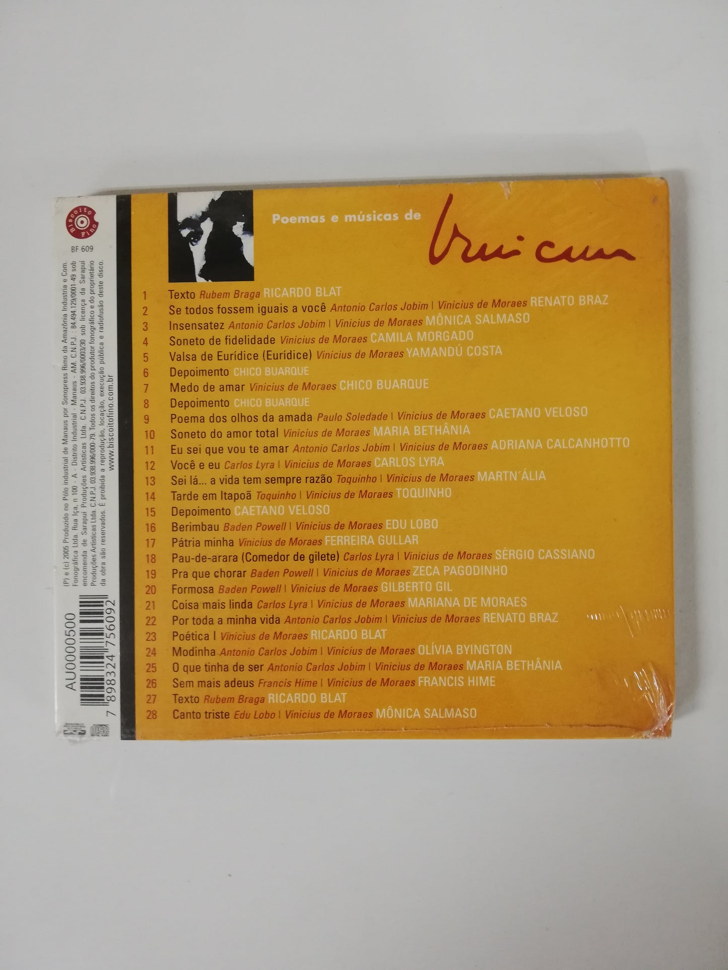 CD VINICIOUS DE MORAES - TRILHA SONORA DO FILME DE MIGUEL FARIAS JR.: VINICIOUS