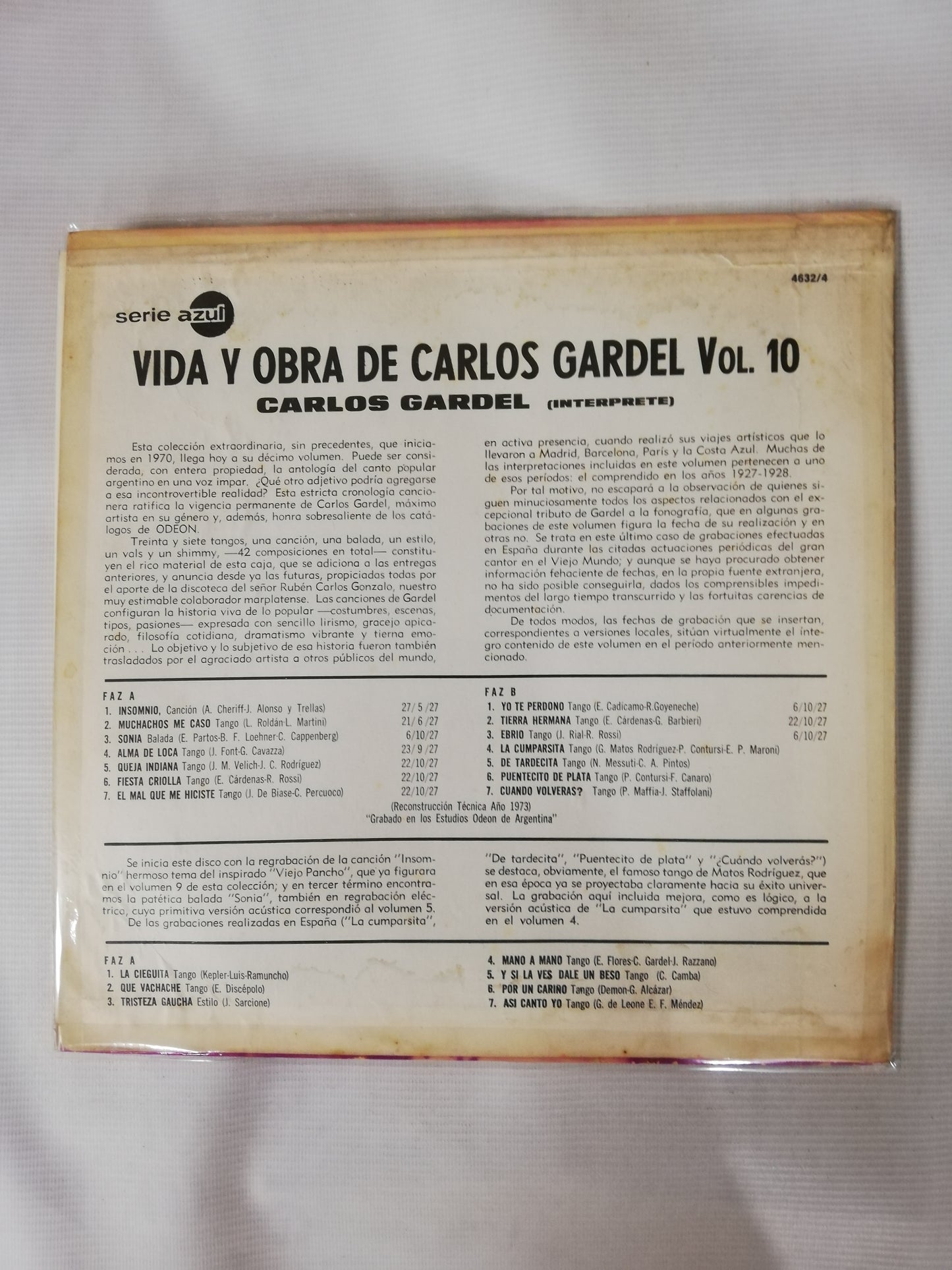 LP CARLOS GARDEL - VIDA Y OBRA DE CARLOS GARDEL VOL. 10