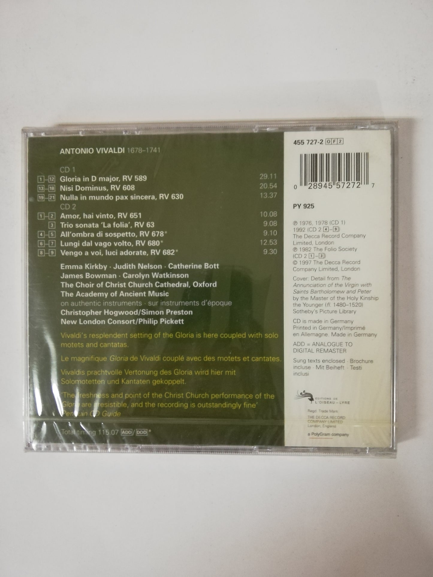 CD VIVALDI - GLORIA/MOTETS/CANTATAS - CD X 2