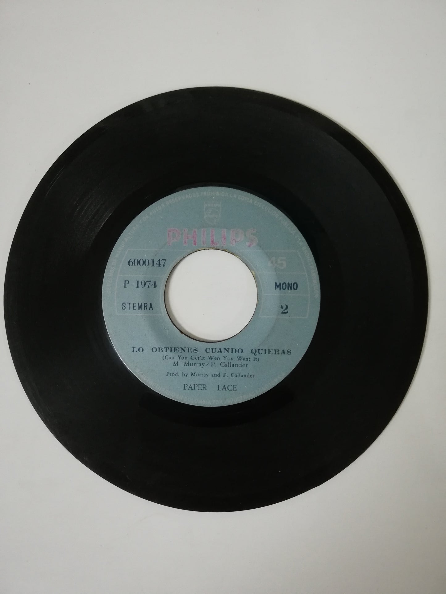 VINILO PAPER LACE - LA NOCHE QUE CHICAGO MURIÓ / LO OBTIENES CUANDO QUIERAS