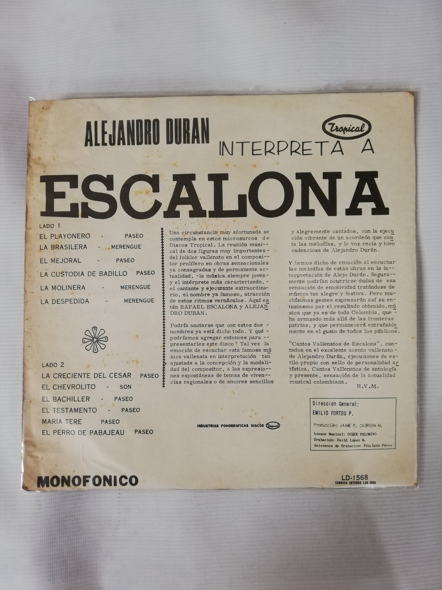 LP ALEJANDRO DURAN - ALEJANDRO DURAN INTERPRETA A ESCALONA