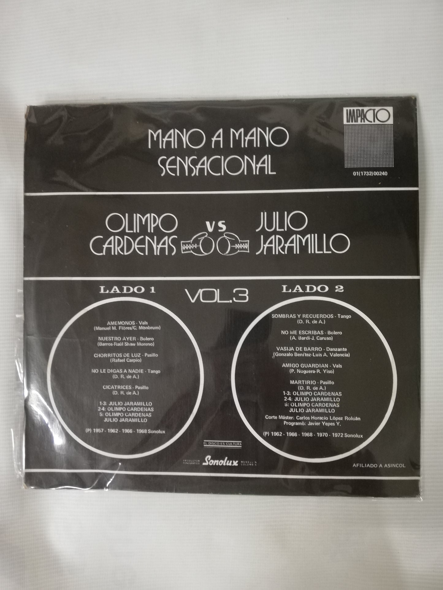 LP OLIMPO CARDENAS / JULIO JARAMILLO - MANO A MANO SENSACIONAL VOL. 3