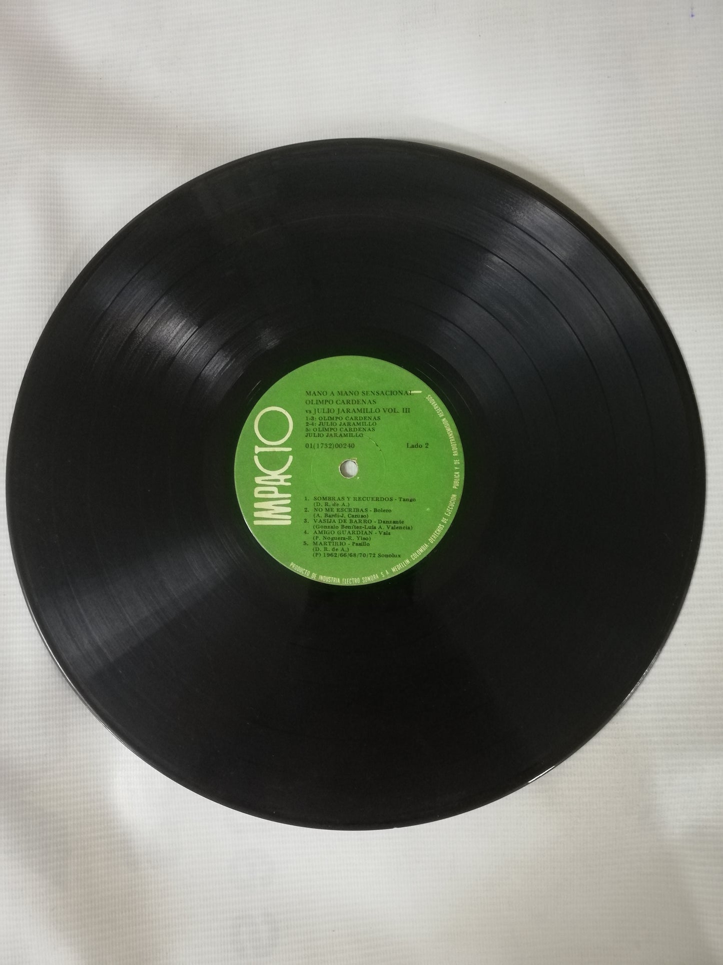 LP OLIMPO CARDENAS / JULIO JARAMILLO - MANO A MANO SENSACIONAL VOL. 3