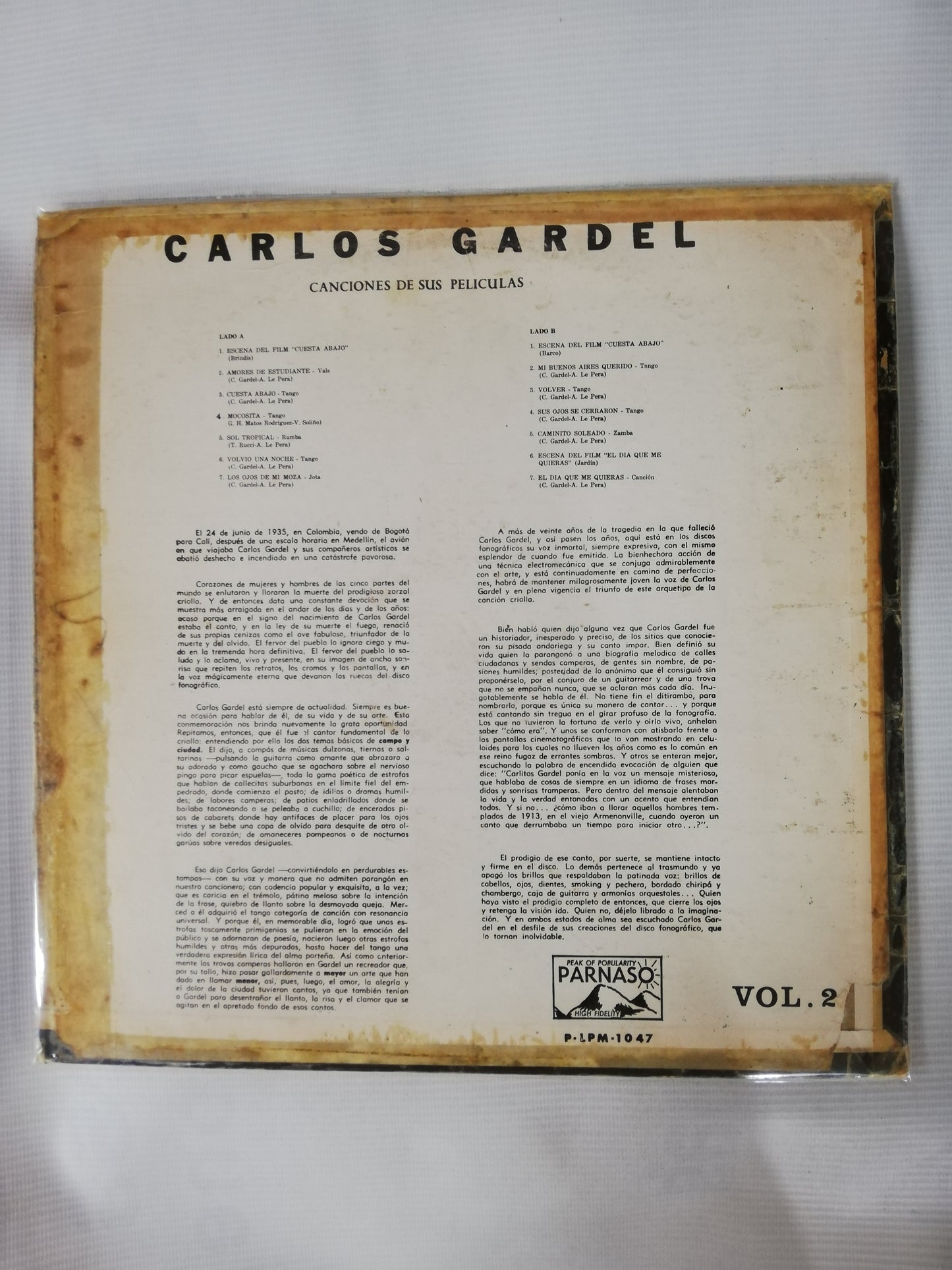 LP CARLOS GARDEL - ESCENAS Y CANCIONES DE SUS PELICULAS VOL. 2