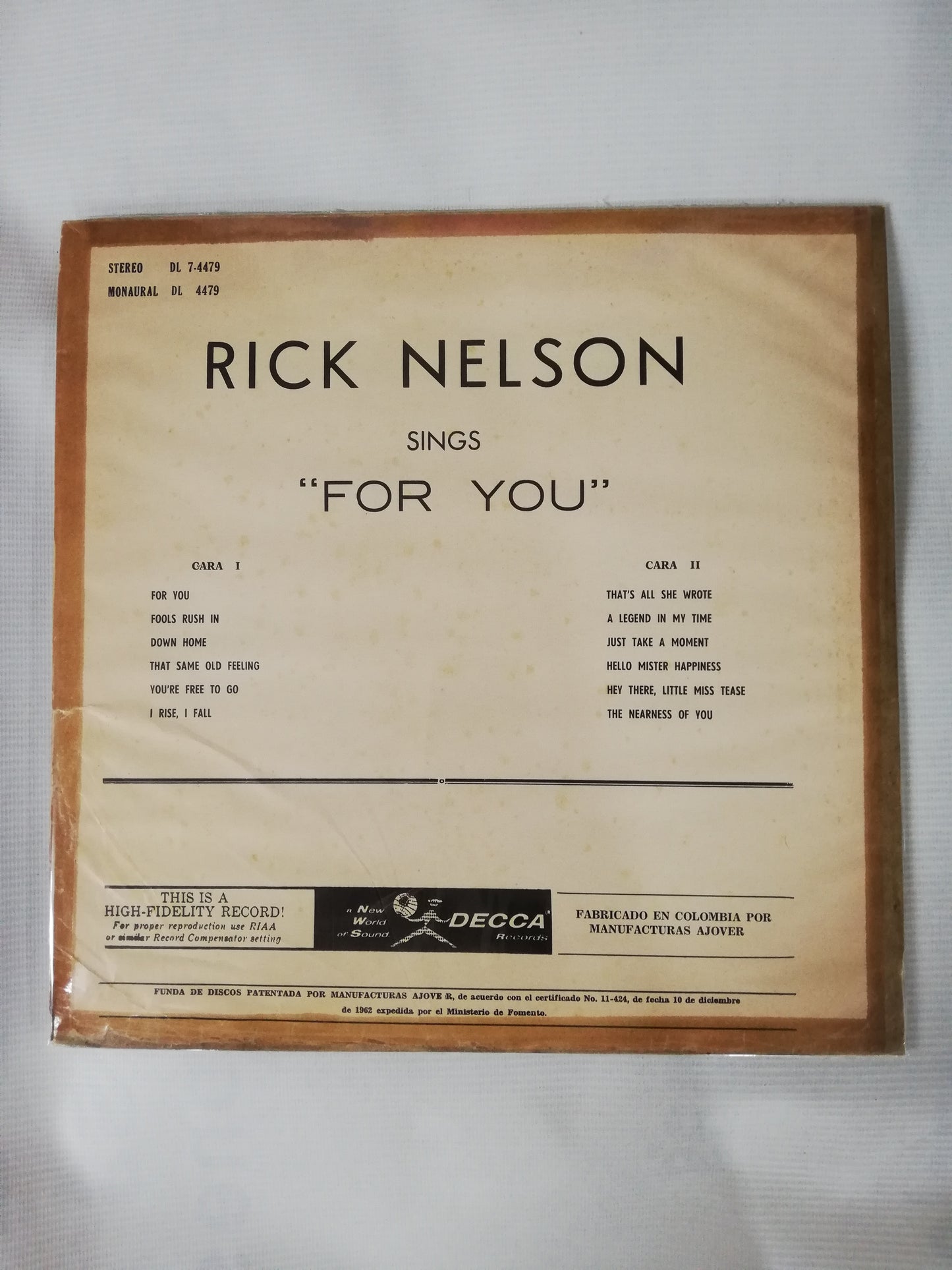LP RICK NELSON - SINGS "FOR YOU"