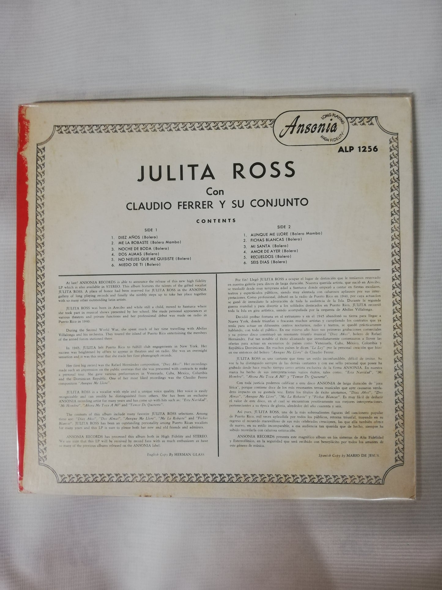 LP JULITA ROSS - JULITA ROSS CON CLAUDIO FERRER Y SU CONJUNTO