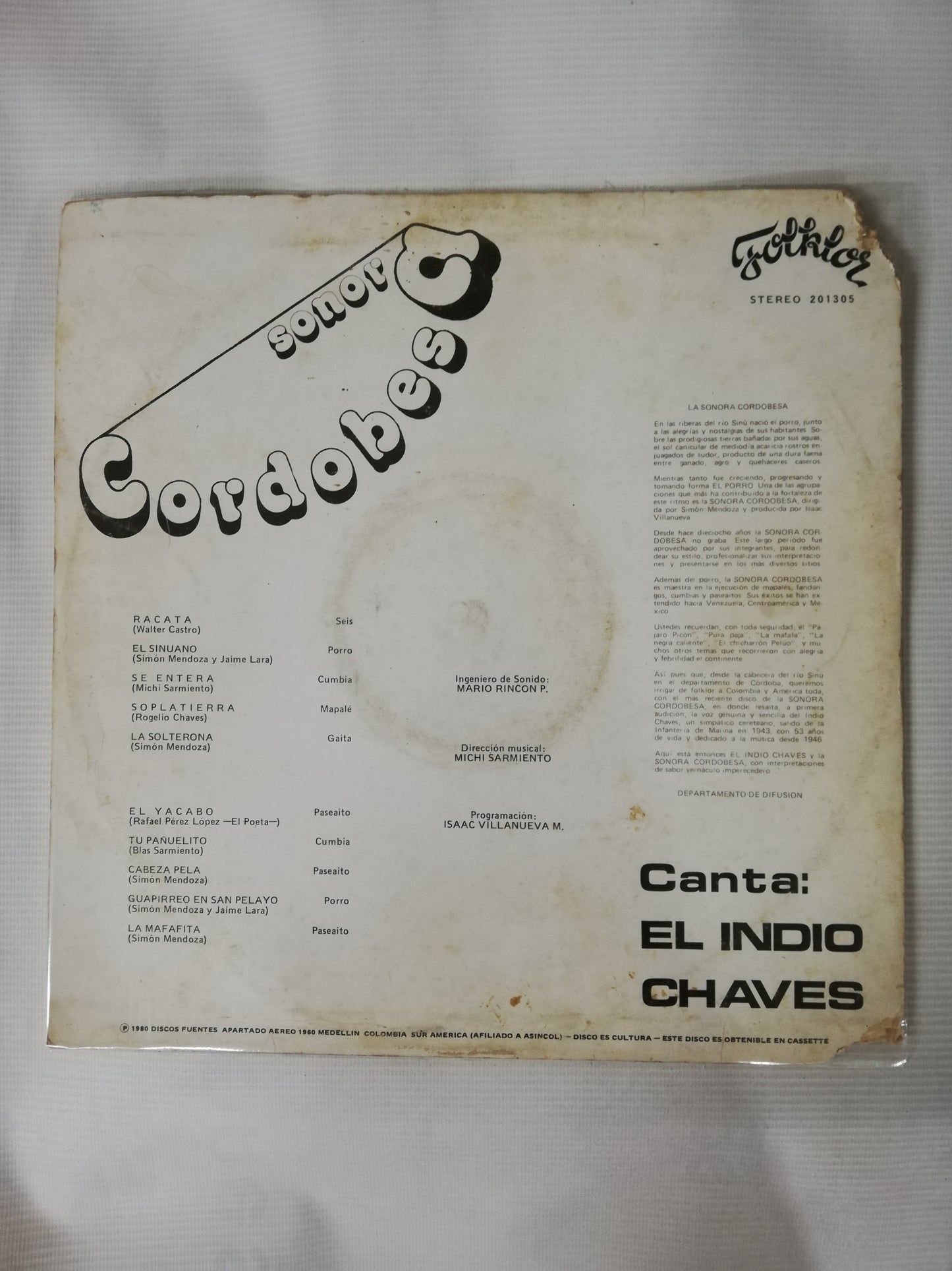 LP SONORA CORDOBESA - CANTA: EL INDIO CHAVES