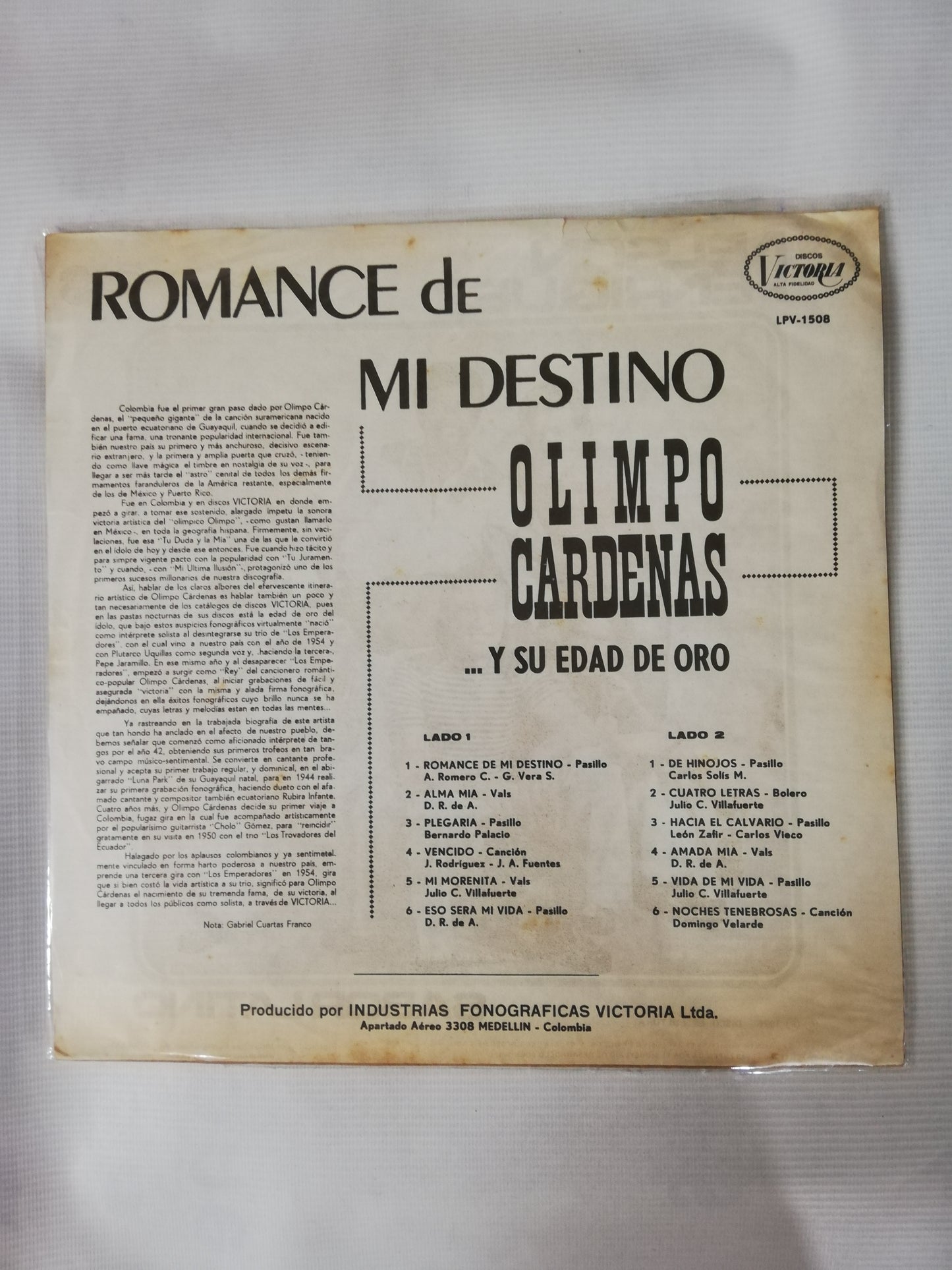 LP OLIMPO CARDENAS - ROMANCE DE MI DESTINO Y EDAD DE ORO VOL. II