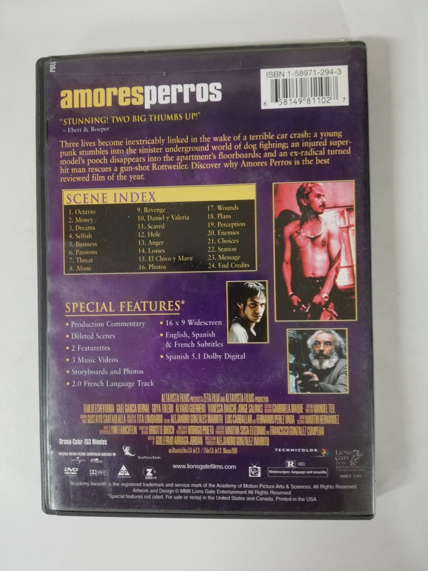 DVD AMORES PERROS - A FILM BY ALEJANDRO GONZALEZ IÑARRITU