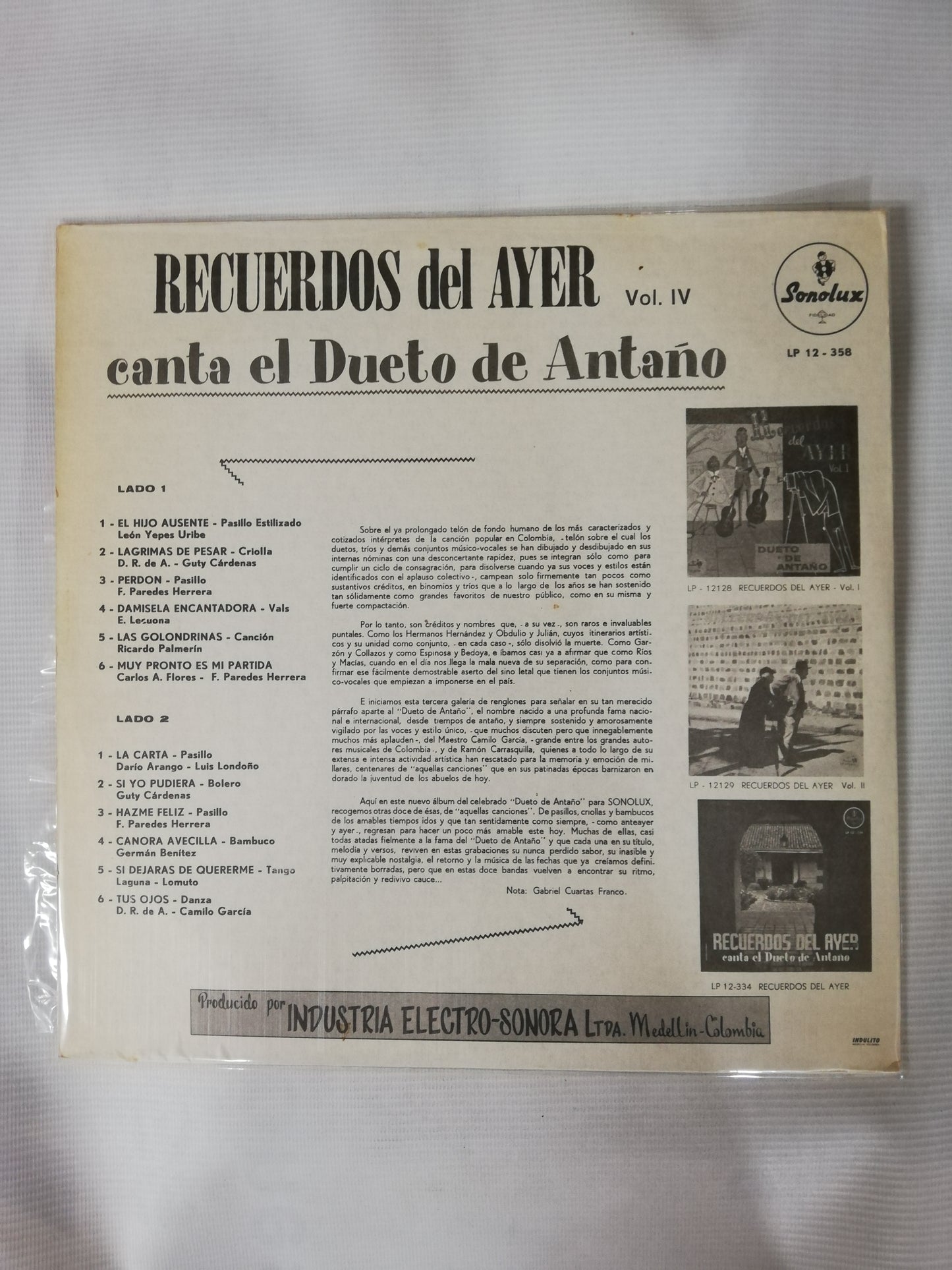 LP DUETO DE ANTAÑO - RECUERDOS DEL AYER VOL. IV