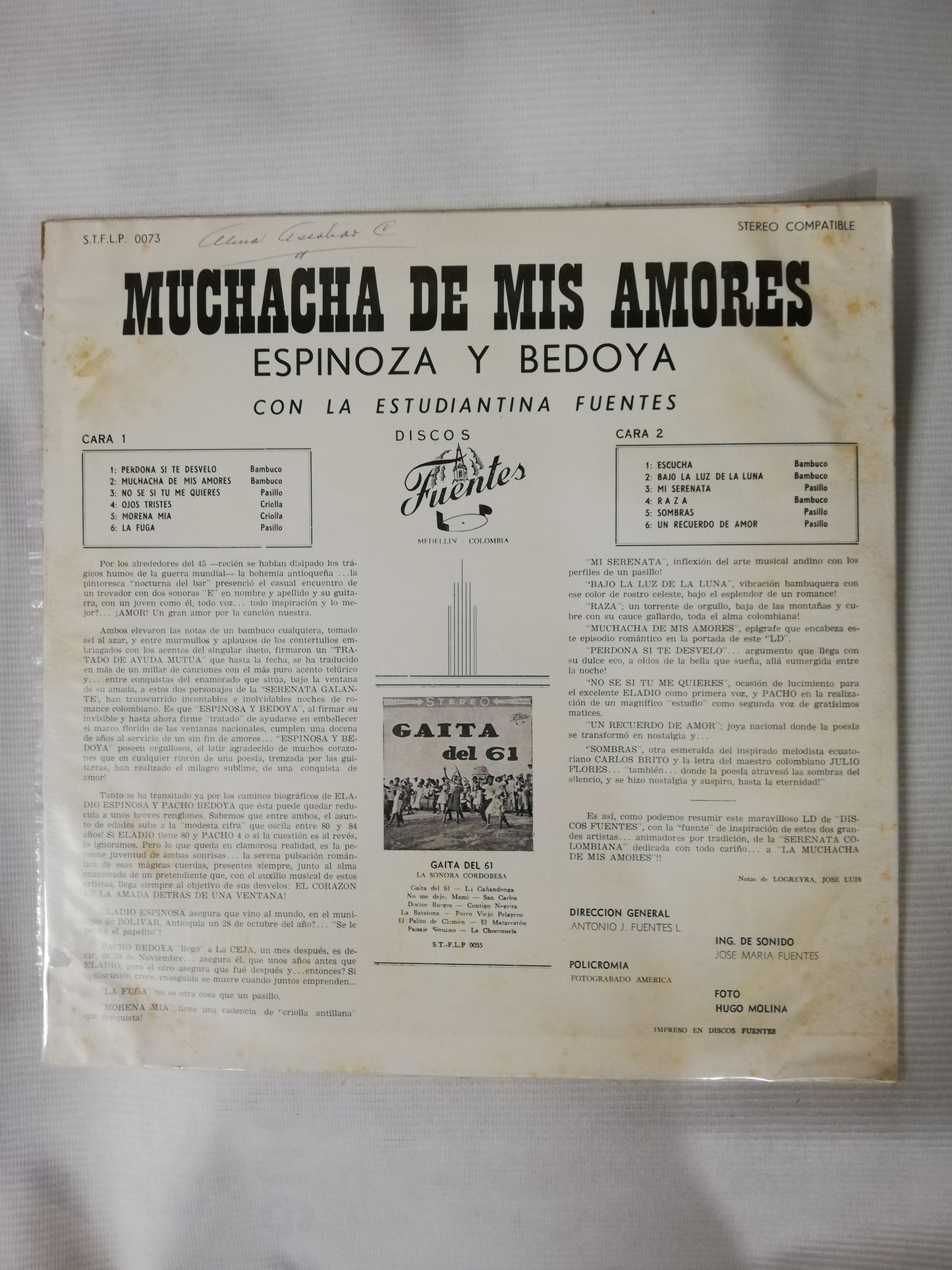 LP ESPINOSA Y BEDOYA CON LA ESTUDIANTINA FUENTES - MUCHACHA DE MIL AMORES