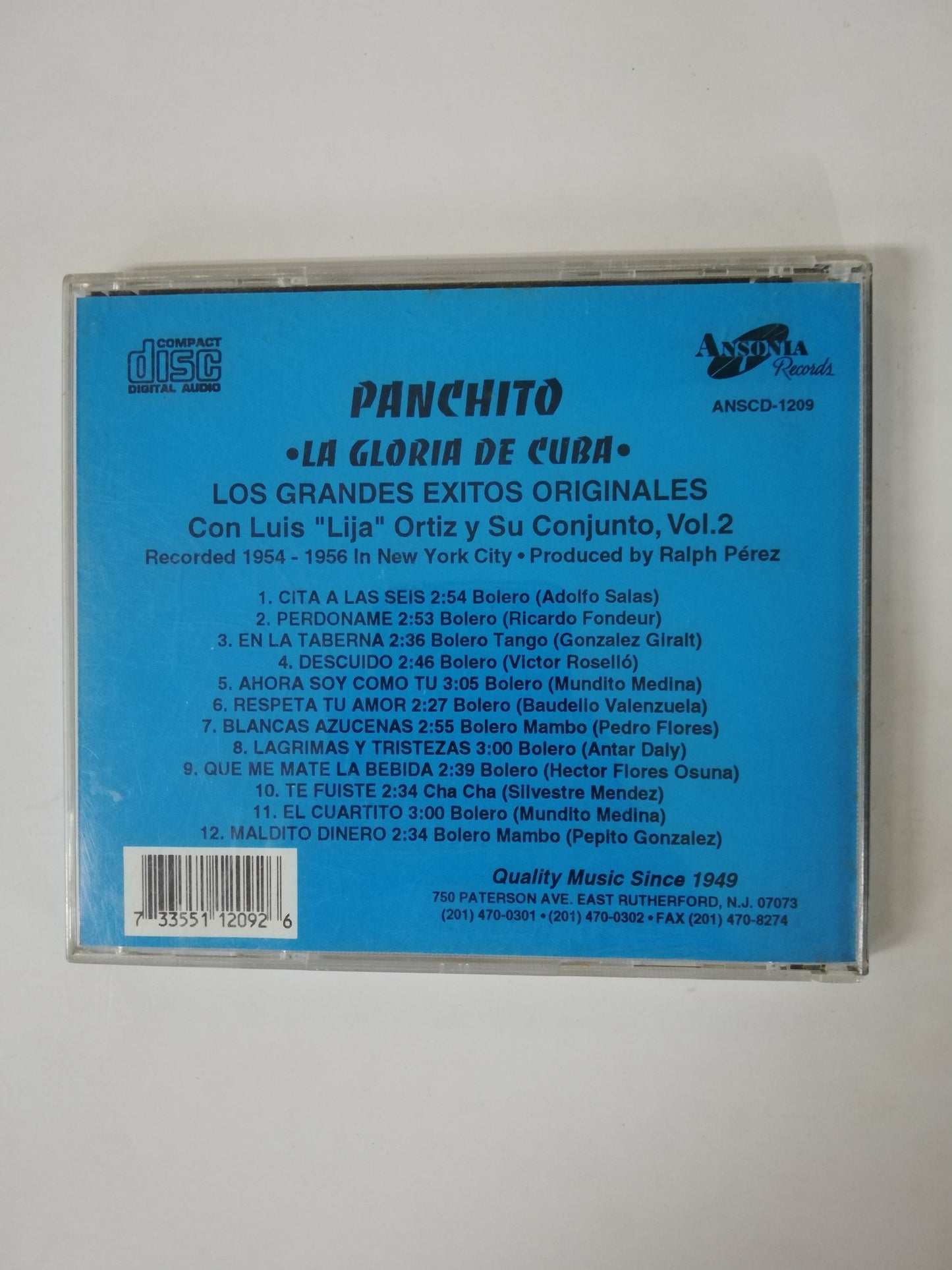 CD PANCHITO - LA GLORIA DE CUBA - LOS GRANDES EXITOS ORIGINALES CON LUIS "LIJA" ORTIZ Y SU CONJUNTO VOL. 2