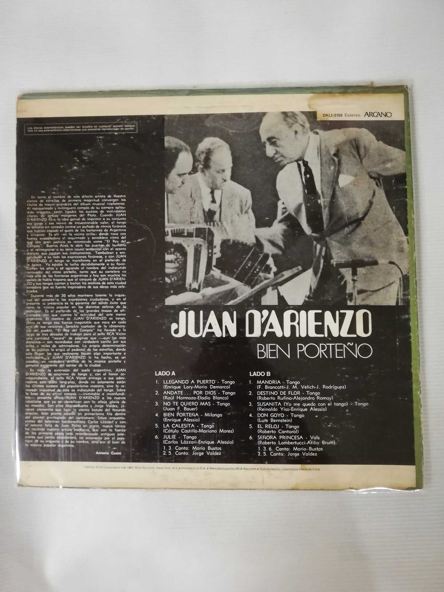 LP JUAN D´ ARIENZO - BIEN PORTEÑO