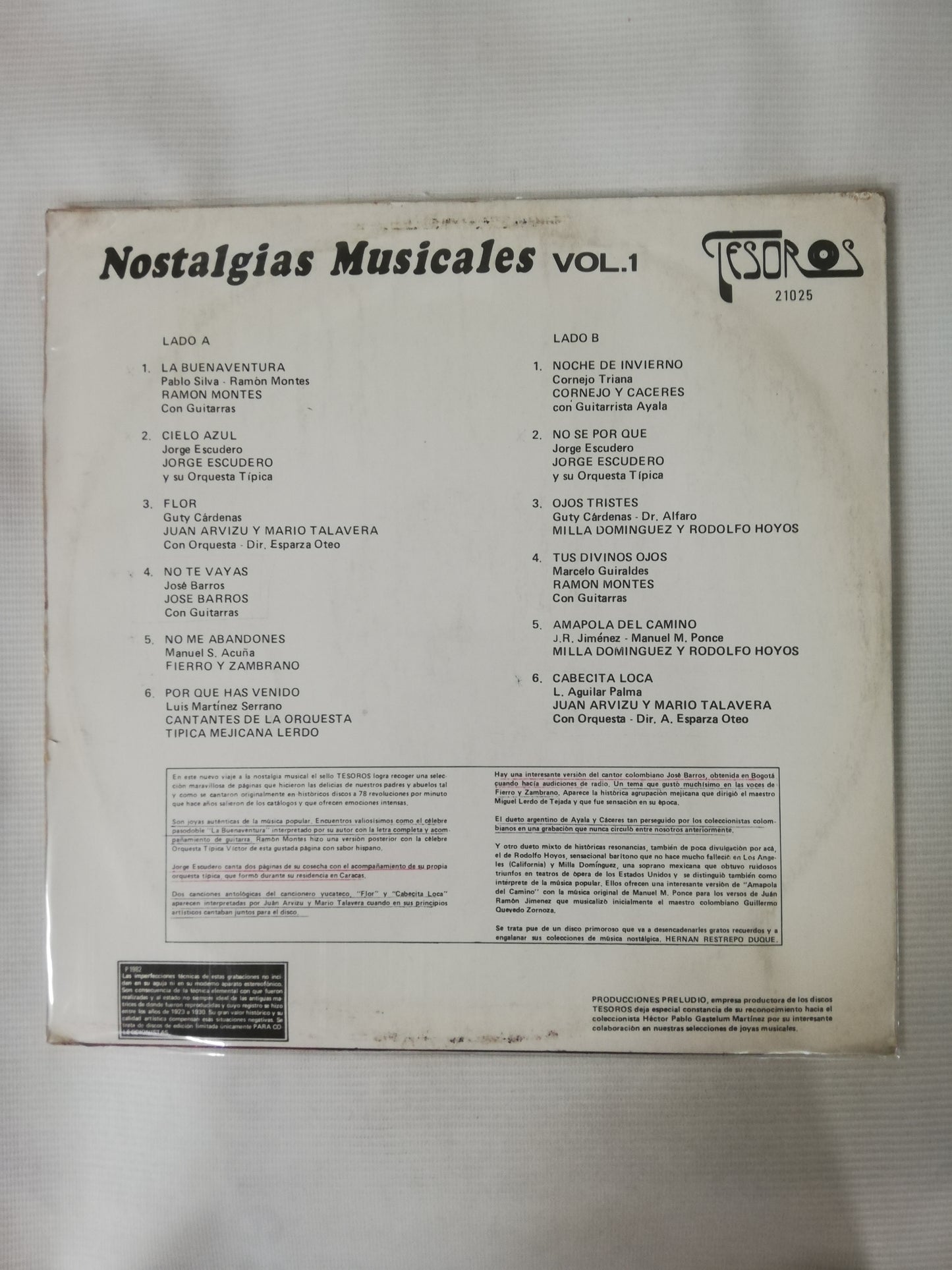 LP NOSTALGIAS MUSICALES - NOSTALGIAS MUSICALES VOL. 1