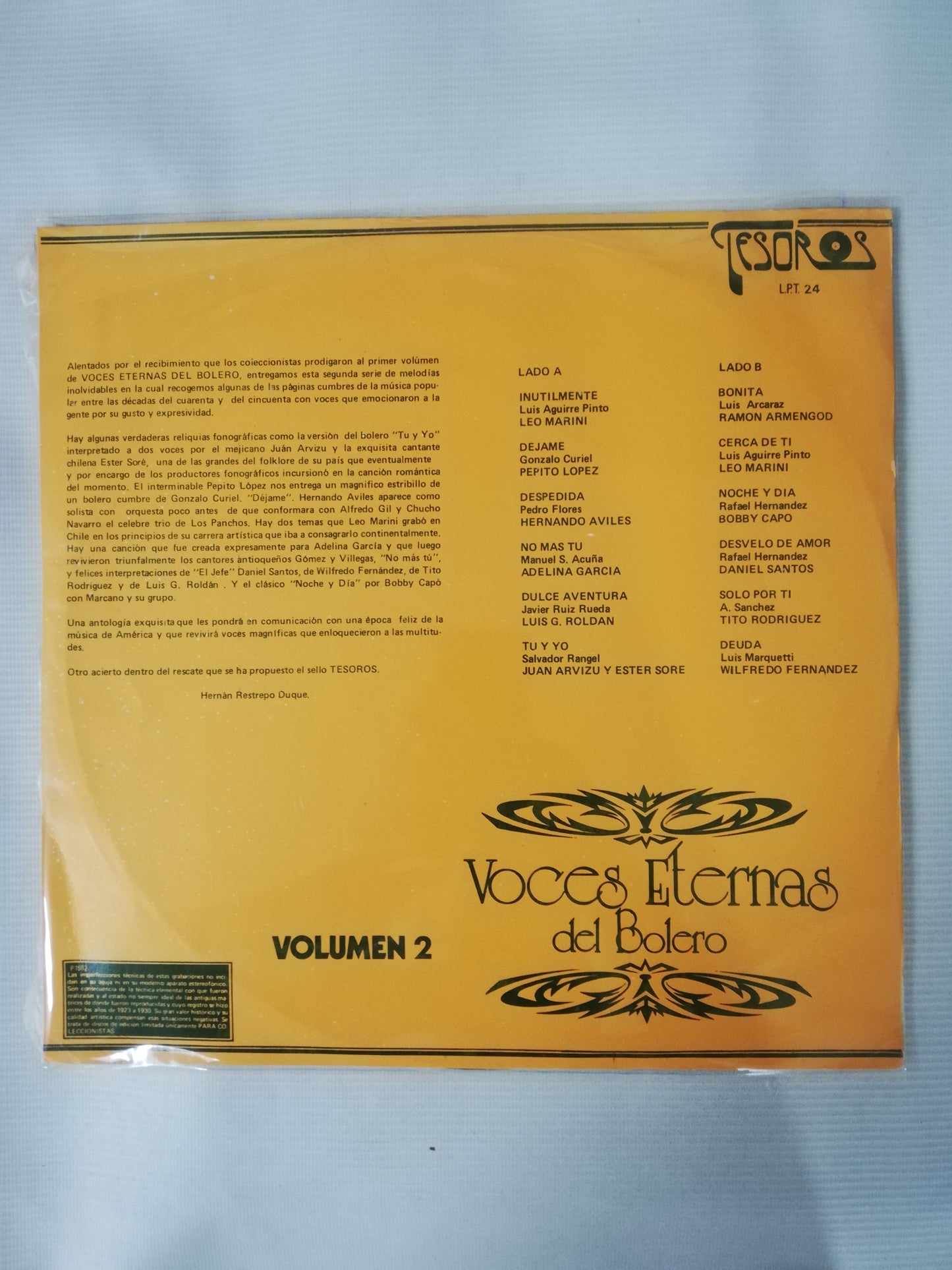 LP VOCES ETERNAS DEL BOLERO - VOCES ETERNAS DEL BOLERO VOL. 2