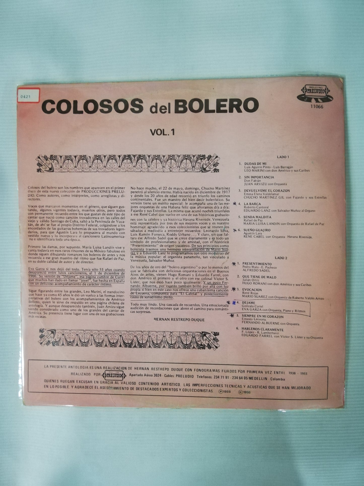 LP COLOSOS DEL BOLERO - COLOSOS DEL BOLERO VOL. 1
