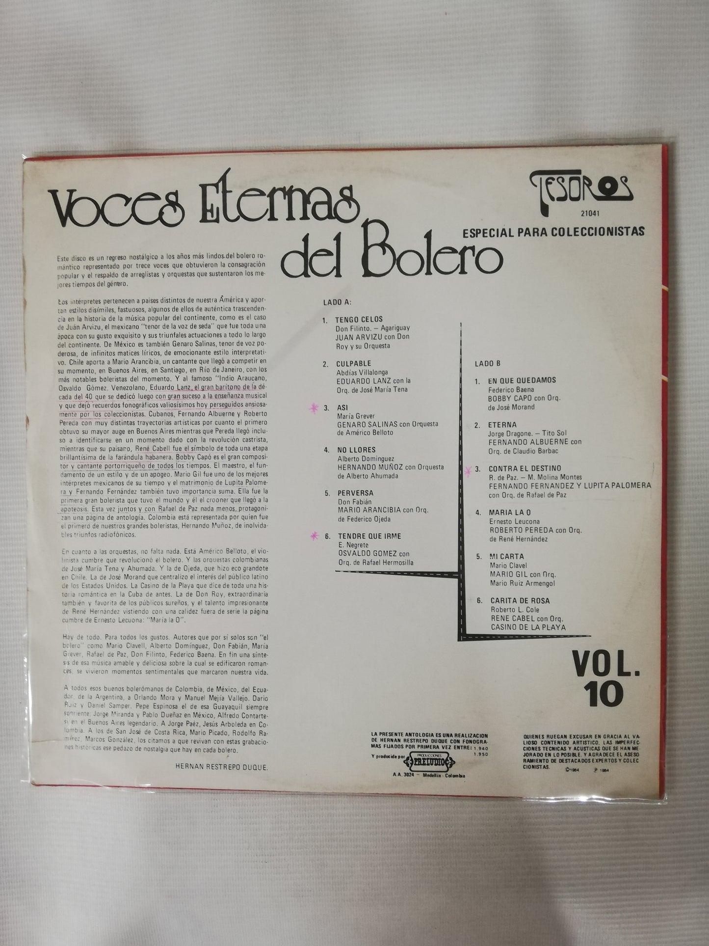 LP VOCES ETERNAS DEL BOLERO - VOCES ETERNAS DEL BOLERO VOL. 10