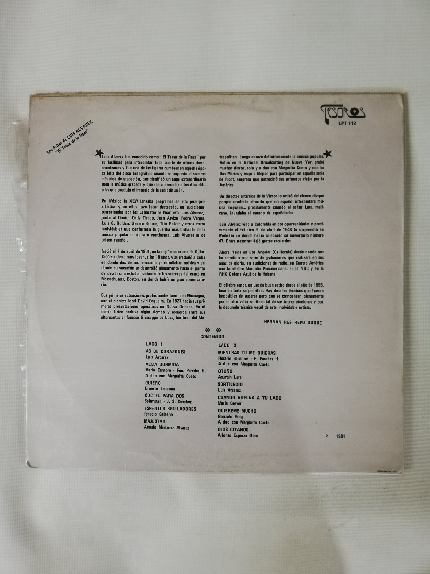 LP LUIS ALVAREZ - LOS EXITOS DE LUIS ALVAREZ "EL TENOR DE LA RAZA"