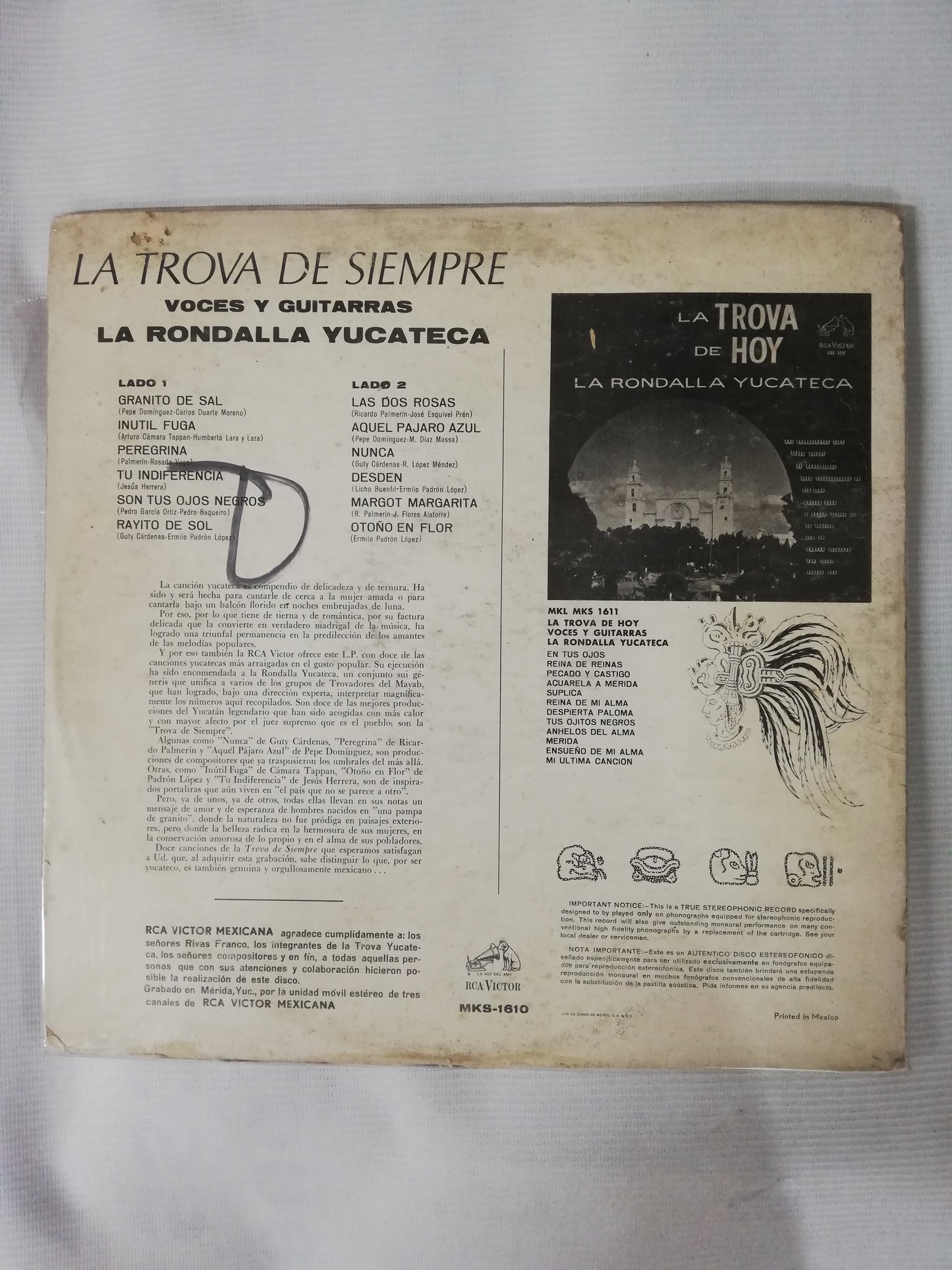 LP LA RONDALLA YUCATECA - LA TROVA DE SIEMPRE, VOCES Y GUITARRAS