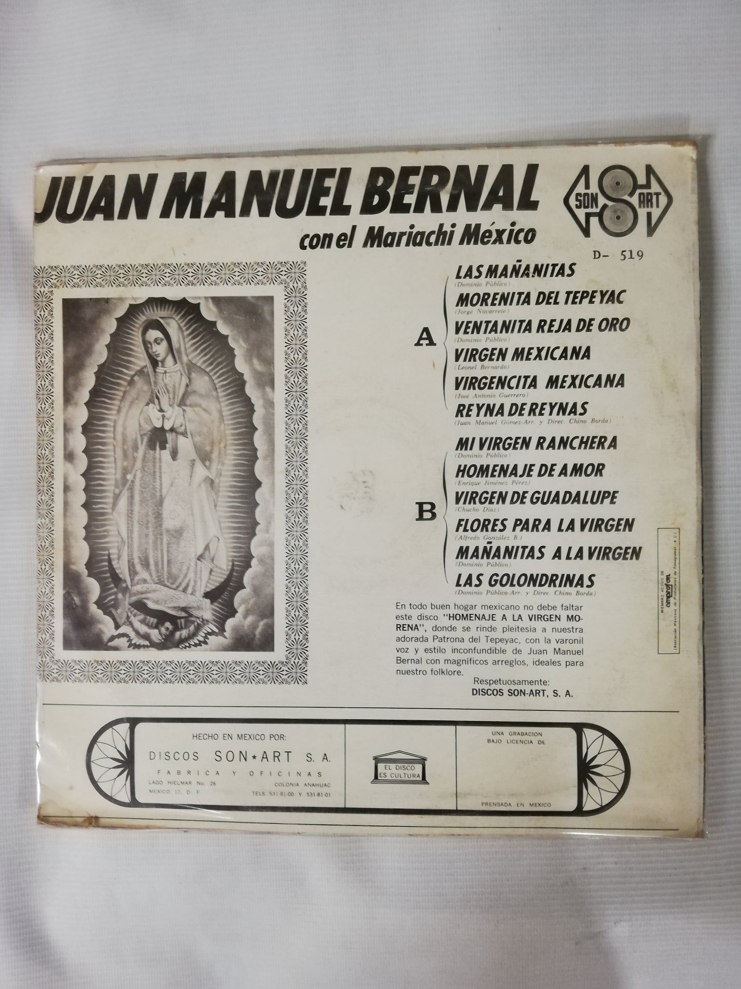 LP JUAN MANUEL BERNAL CON EL MARIACHI MEXICO - HOMENAJE A LA VIRGEN MORENA