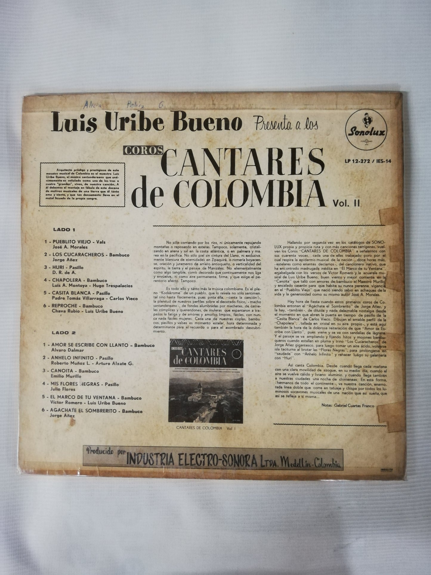 LP COROS CANTARES DE COLOMBIA - COROS CANTARES DE COLOMBIA VOL. II