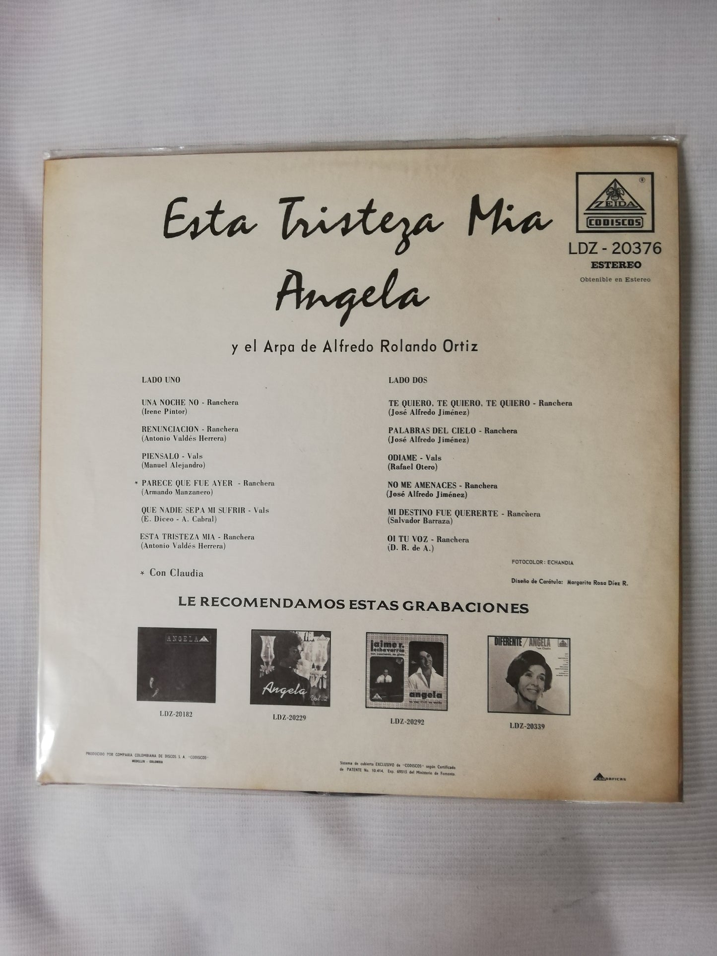 LP ANGELA Y EL ARPA DE ALFREDO ROLANDO ORTIZ - ESTA TRISTEZA MIA