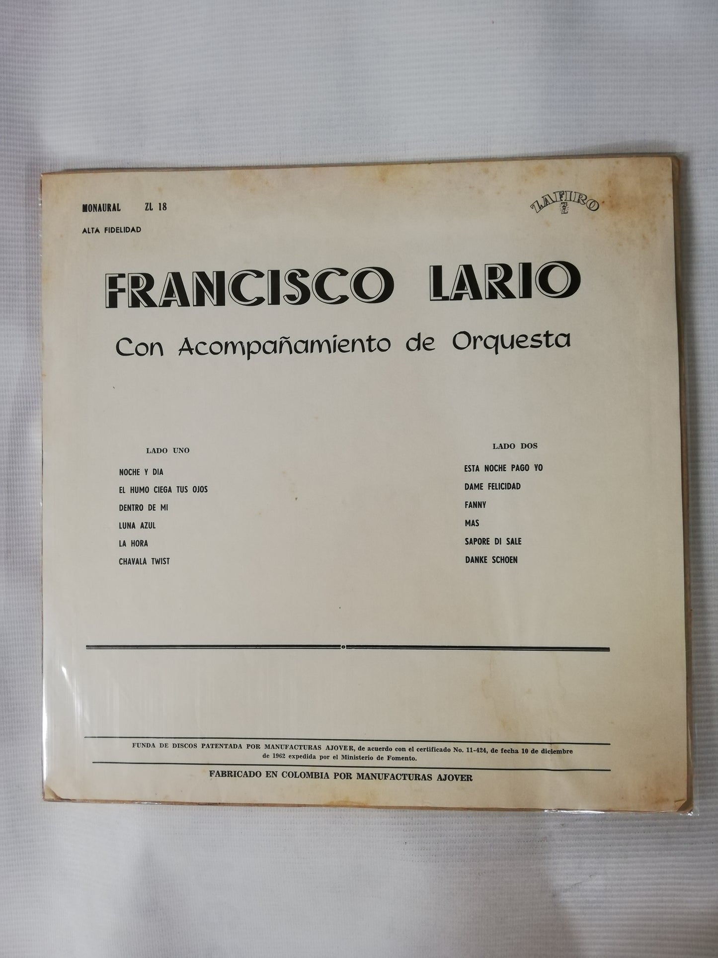 LP FRANCISCO LARIO - FRANCISCO LARIO CON ACOMPAÑAMIENTO DE ORQUESTA