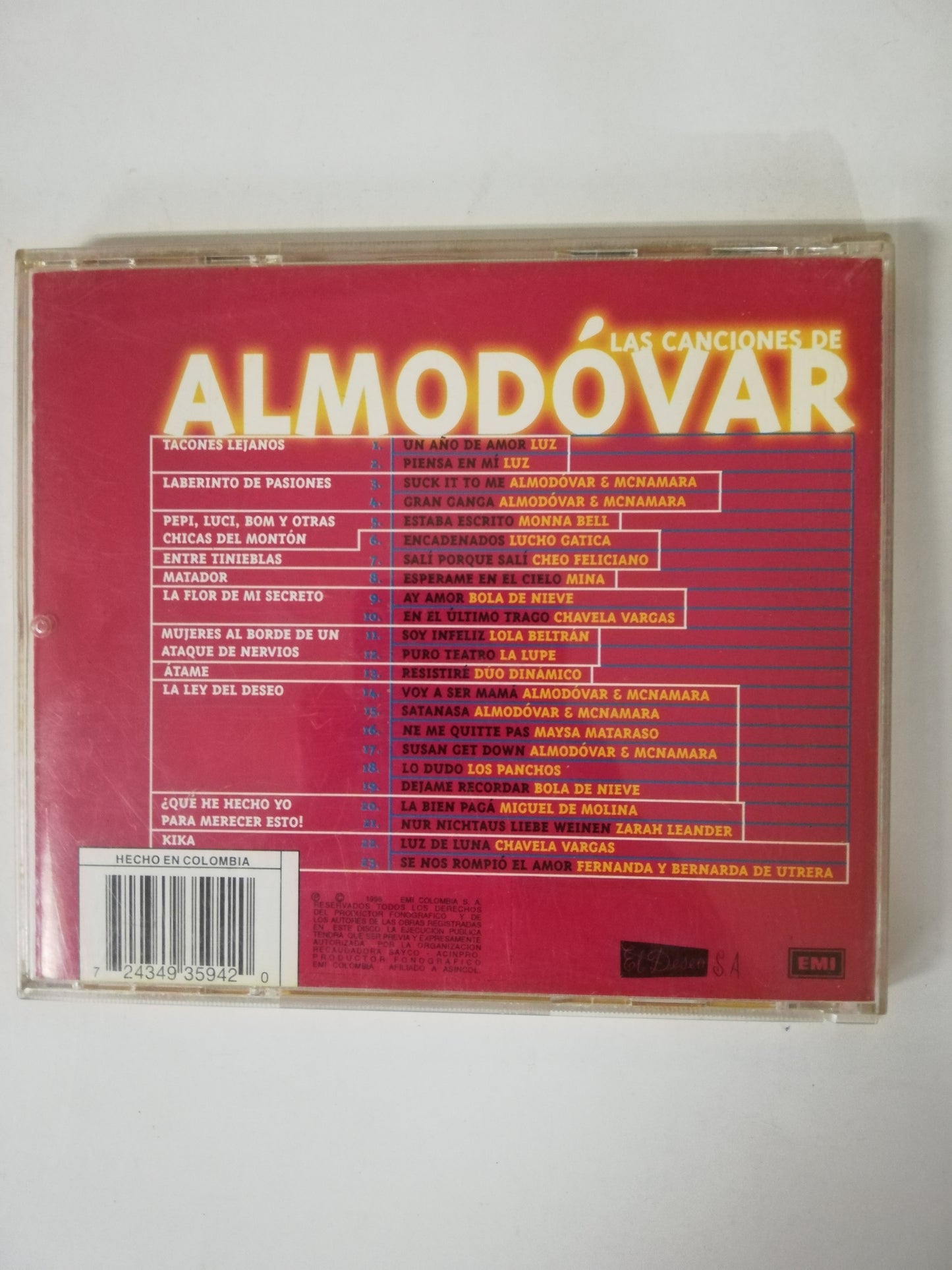 CD LAS CANCIONES DE ALMODOVAR - CANCIONES DE SUS PELICULAS