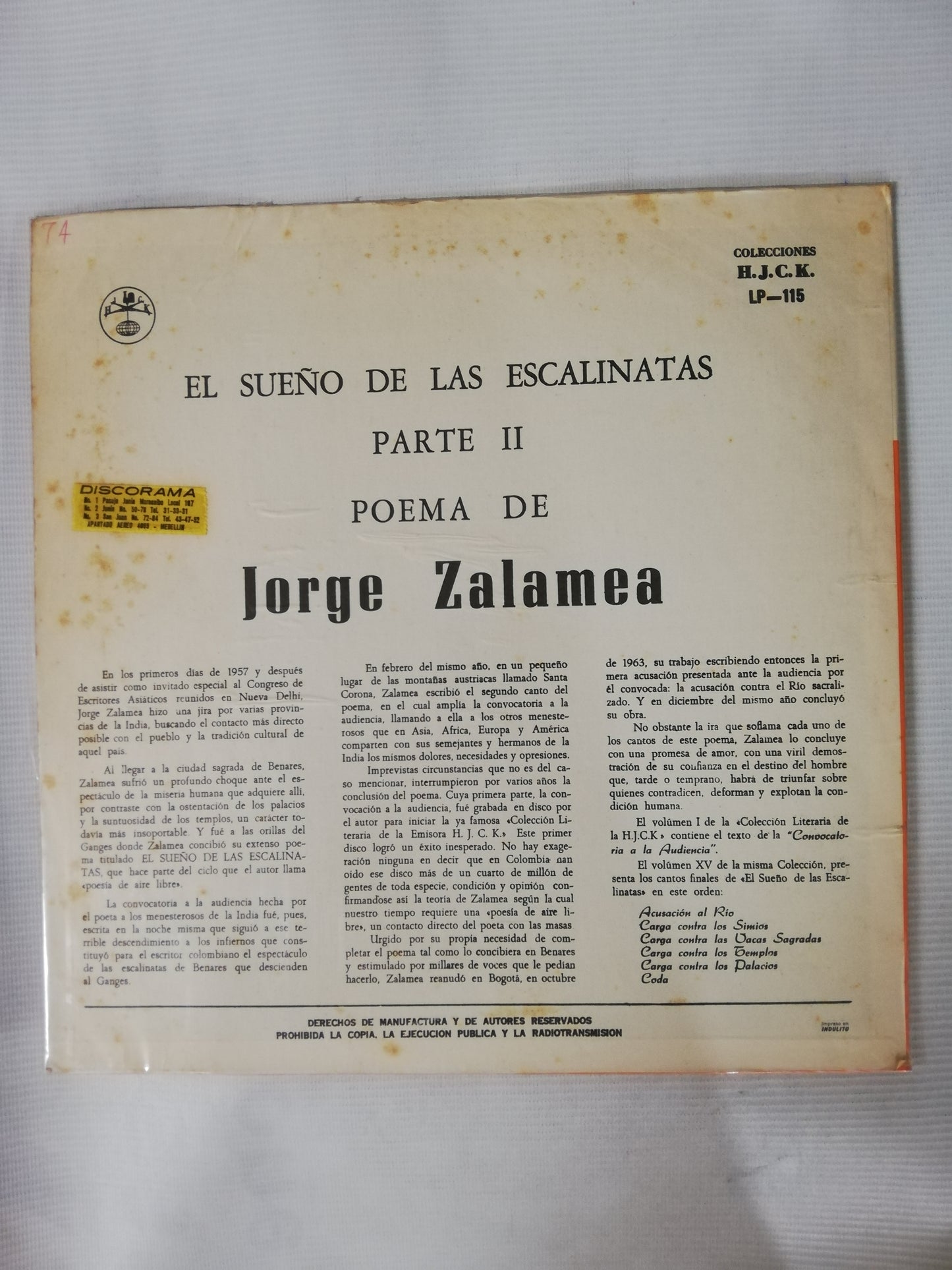LP EL SUEÑO DE LAS ESCALINATAS SEGUNDA PARTE - JORGE ZALAMEA