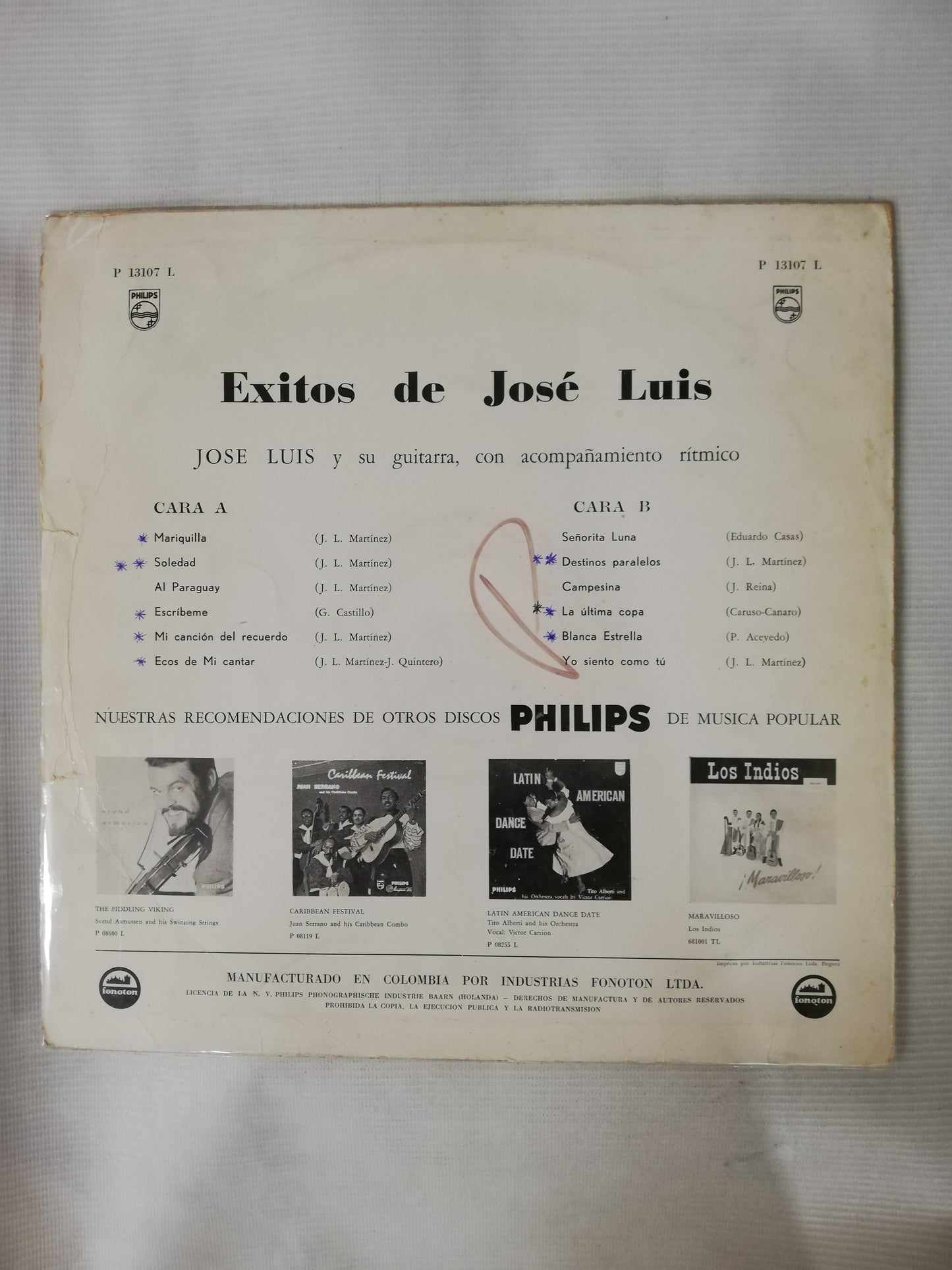 LP JOSÉ LUIS - JOSÉ LUIS Y SU GUITARRA, CON ACOMPAÑAMIENTO RITMICO