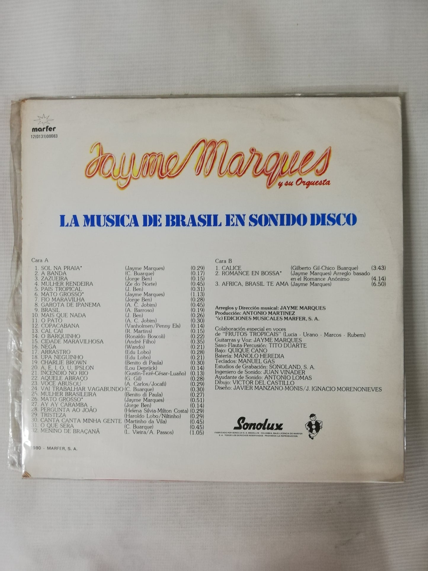 LP JAYME MARQUES Y SU ORQUESTA - LA MÚSICA DE BRASIL EN SONIDO DISCO