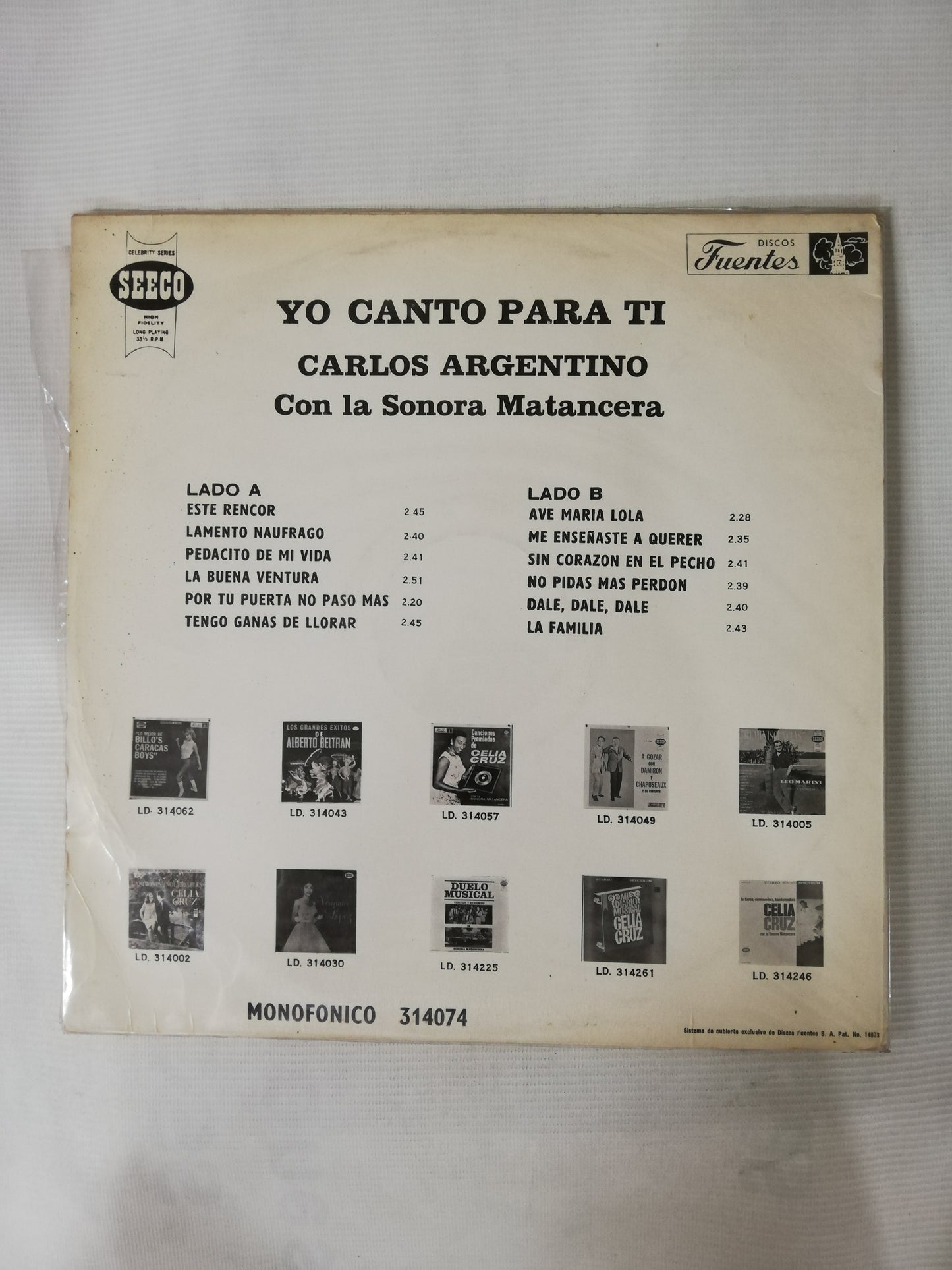 LP CARLOS ARGENTINO CON LA SONORA MATANCERA - YO CANTO PARA TI