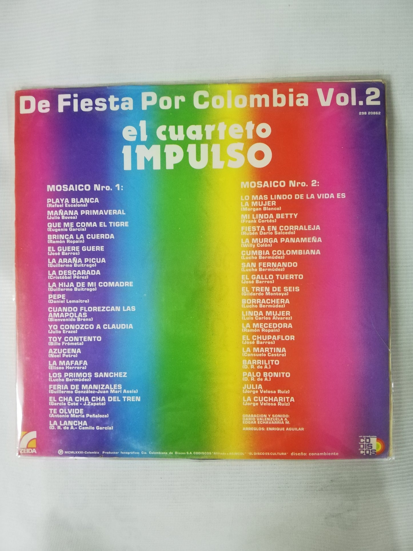 LP EL CUARTETO IMPULSO - DE FIESTA POR COLOMBIA VOL. 2