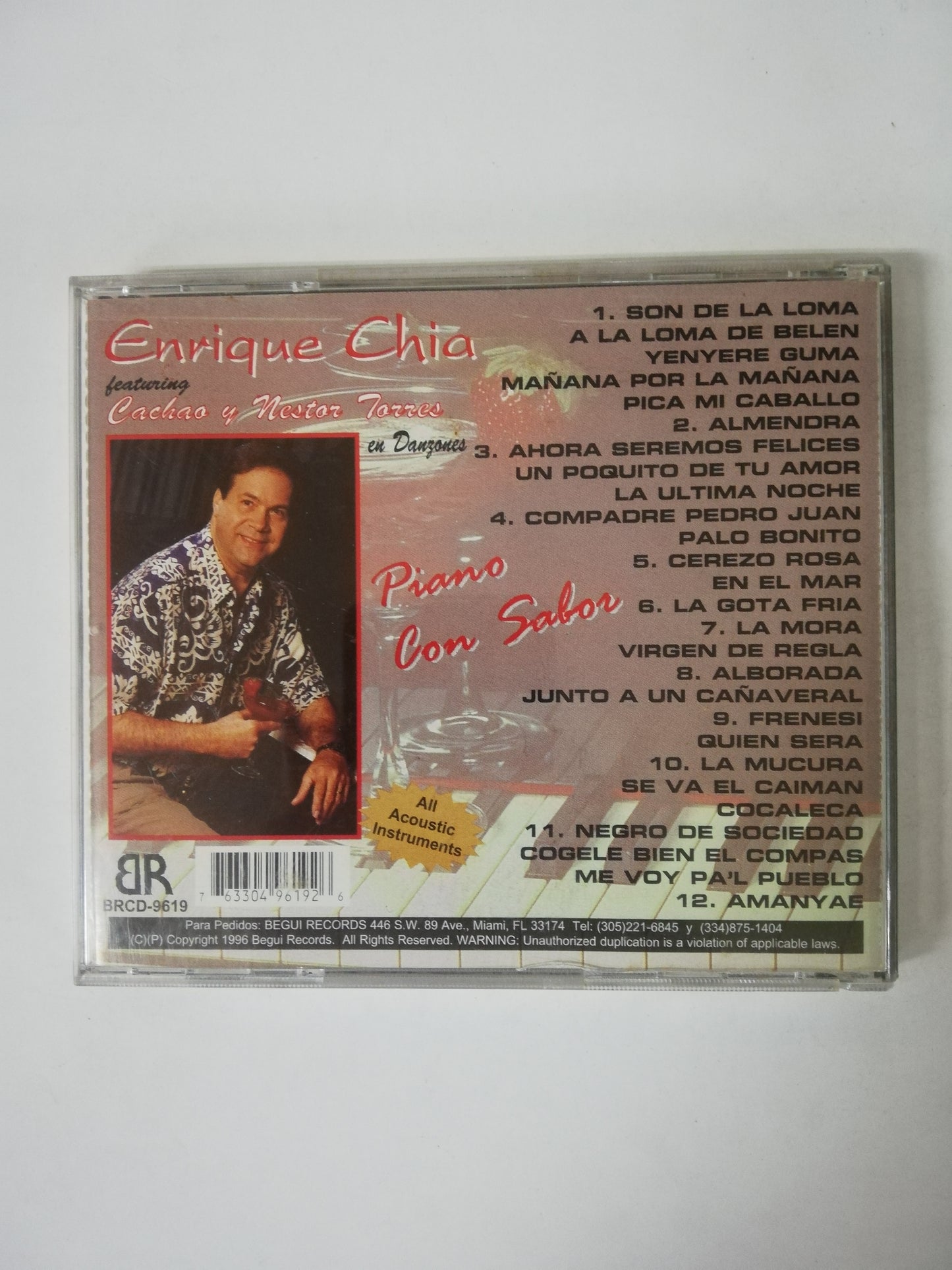 CD ENRIQUE CHIA - PIANO CON SABOR - FEATURING CACHAO Y NESTOR TORRES EN DANZONES