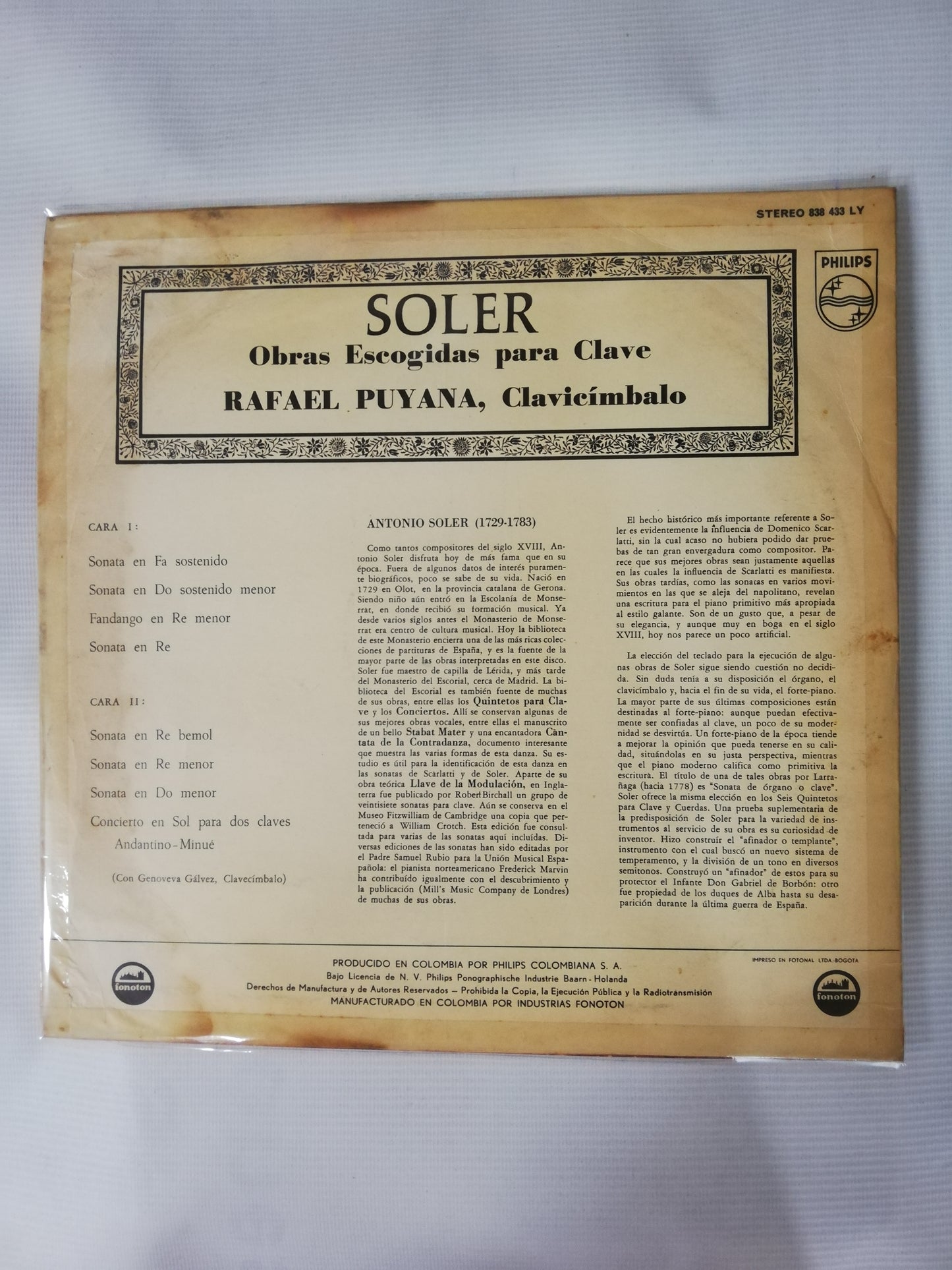 LP RAFAEL PUYANA - ANTONIO SOLER OBRAS ESCOGIDAS PARA CLAVE