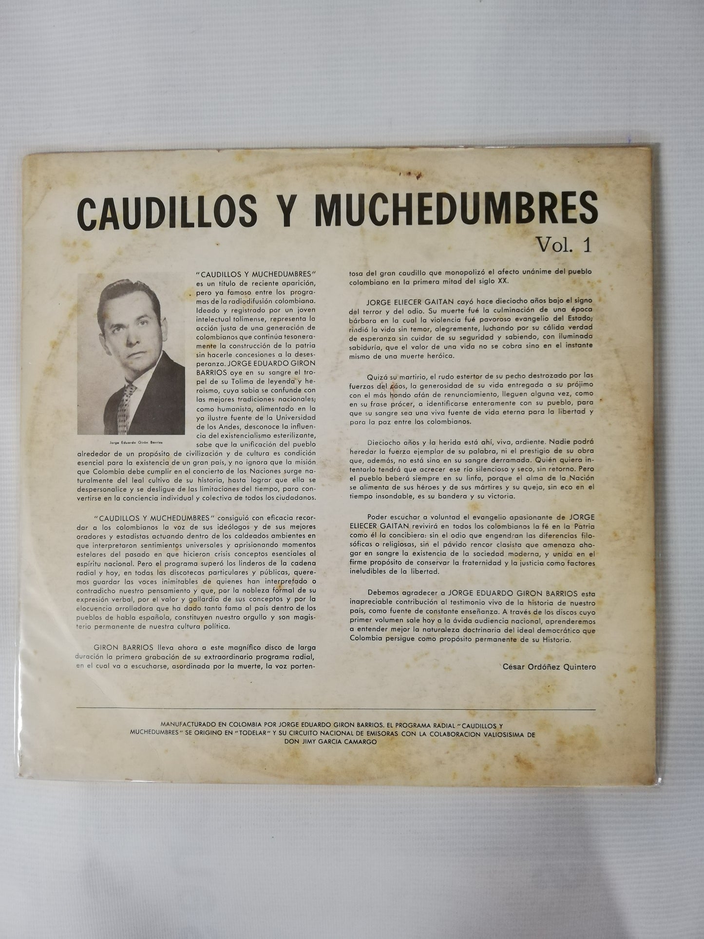 LP JORGE ELIECER GAITAN - CAUDILLOS Y MUCHEDUMBRES VOL. 1