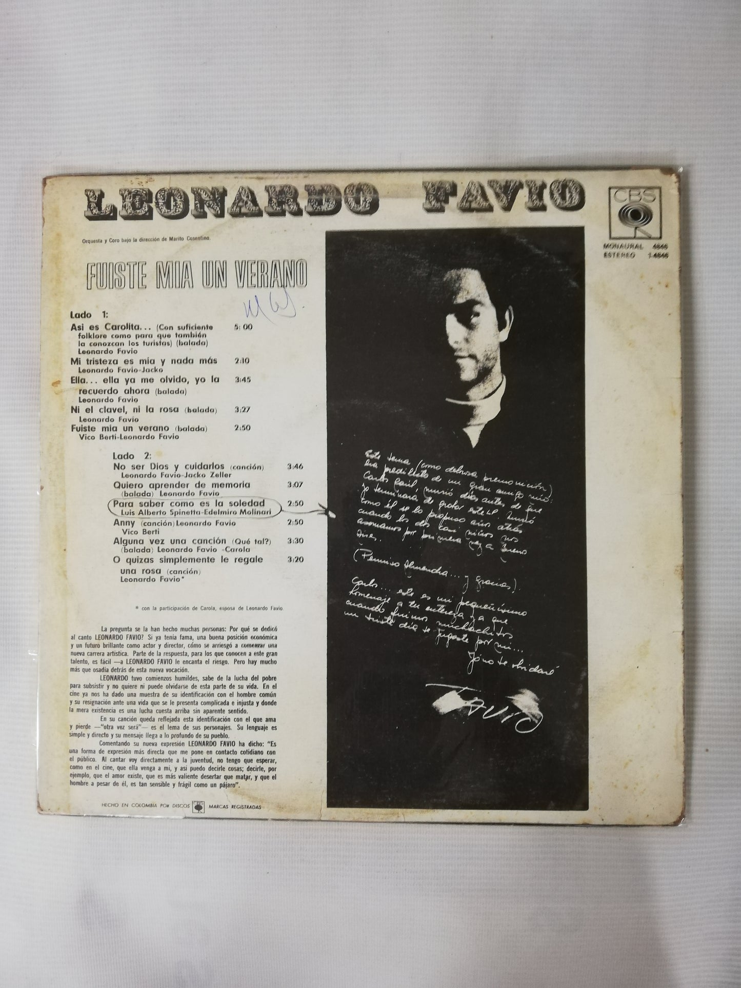 LP LEONARDO FAVIO - FUISTE MIA UN VERANO